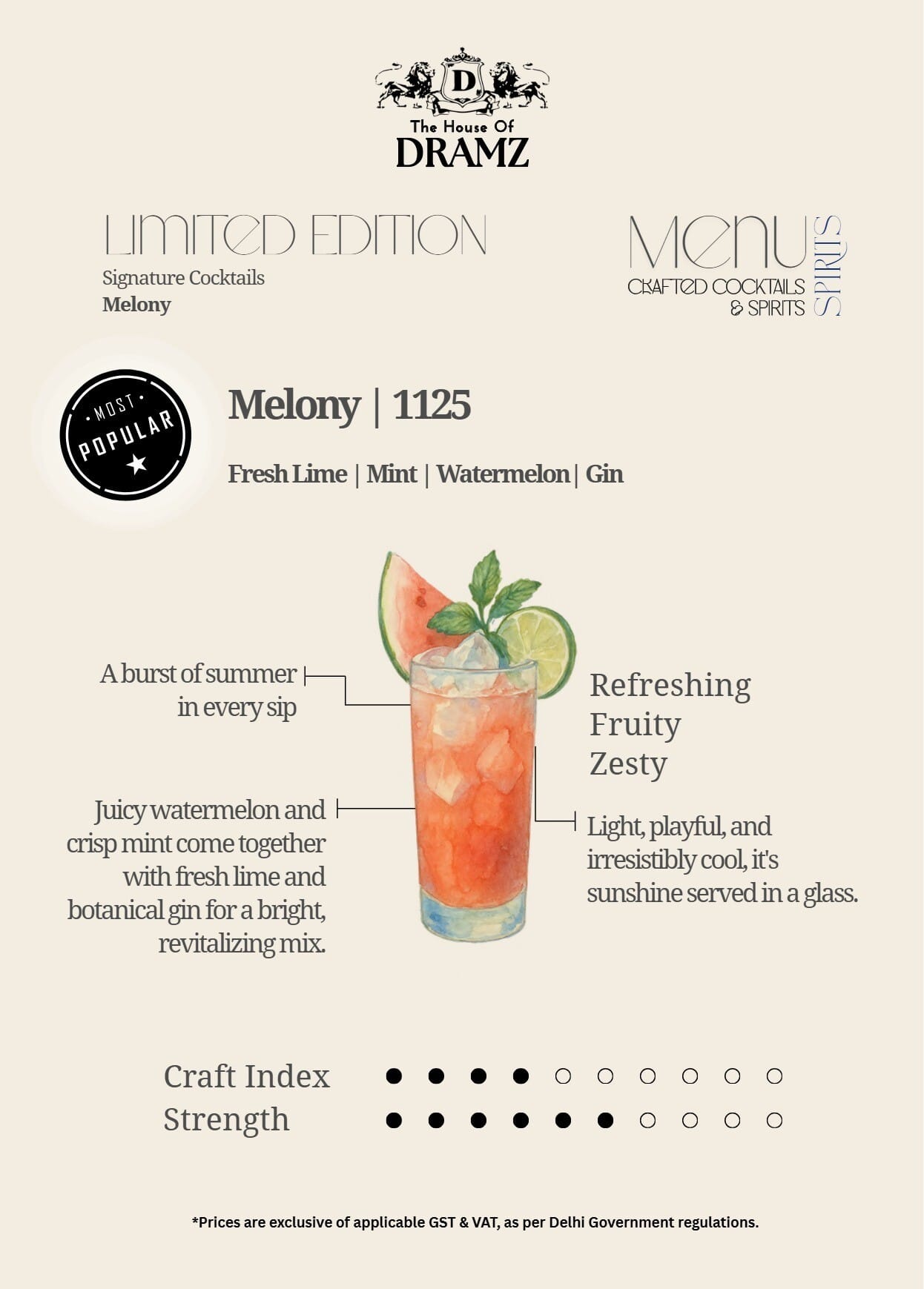Dining Experience for Two at DRAMZ, South Delhi — Beverages menu