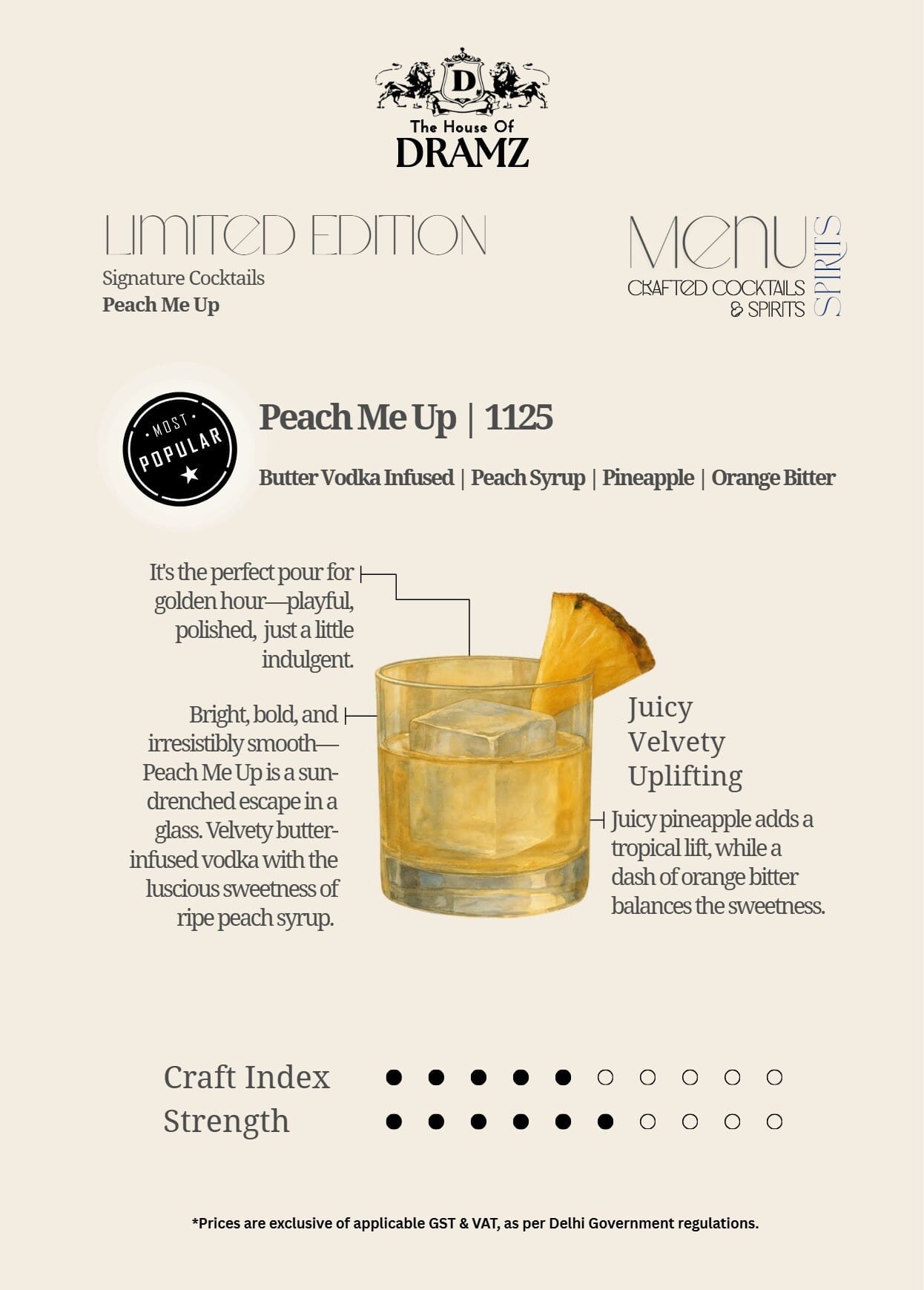 Dining Experience for Two at DRAMZ, South Delhi — Beverages menu