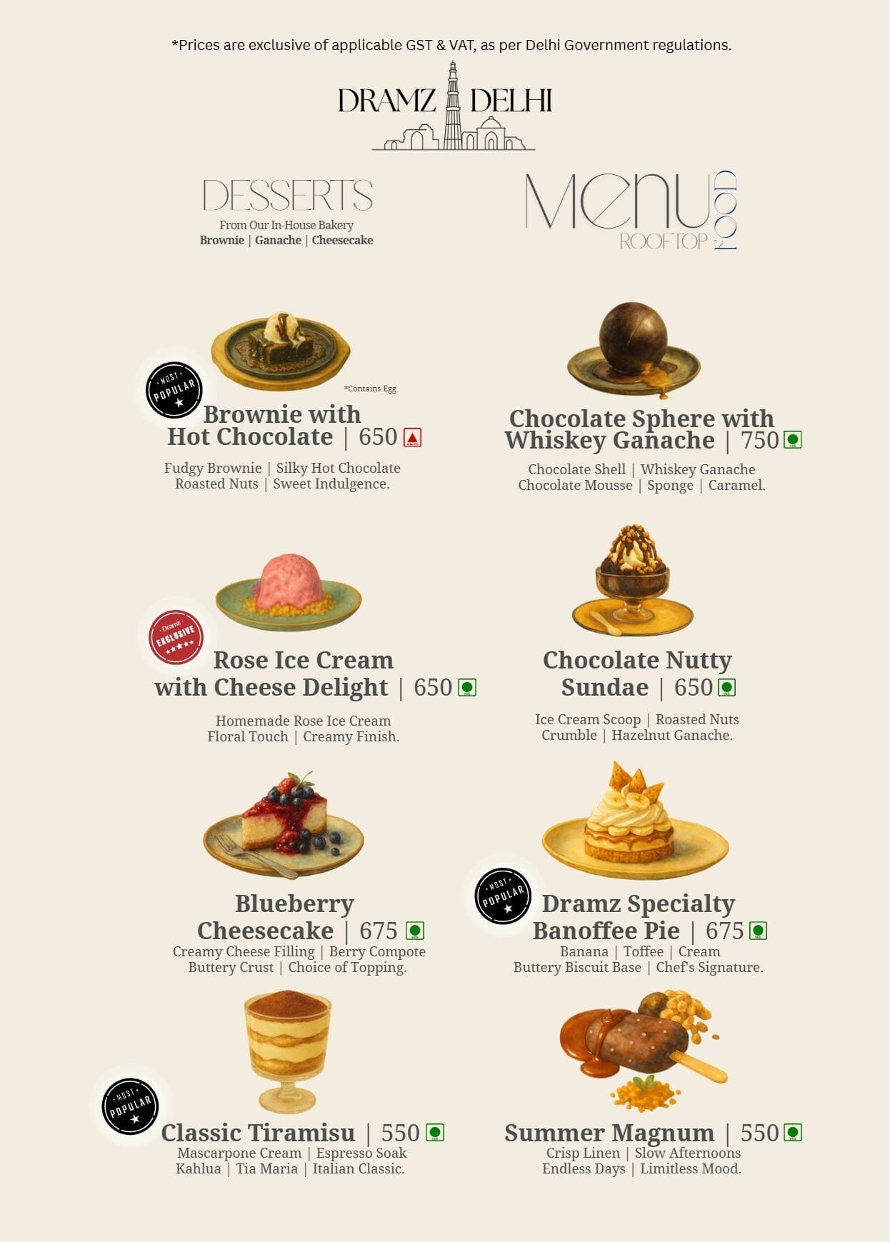Dining Experience for Two at DRAMZ, South Delhi — Beverages menu