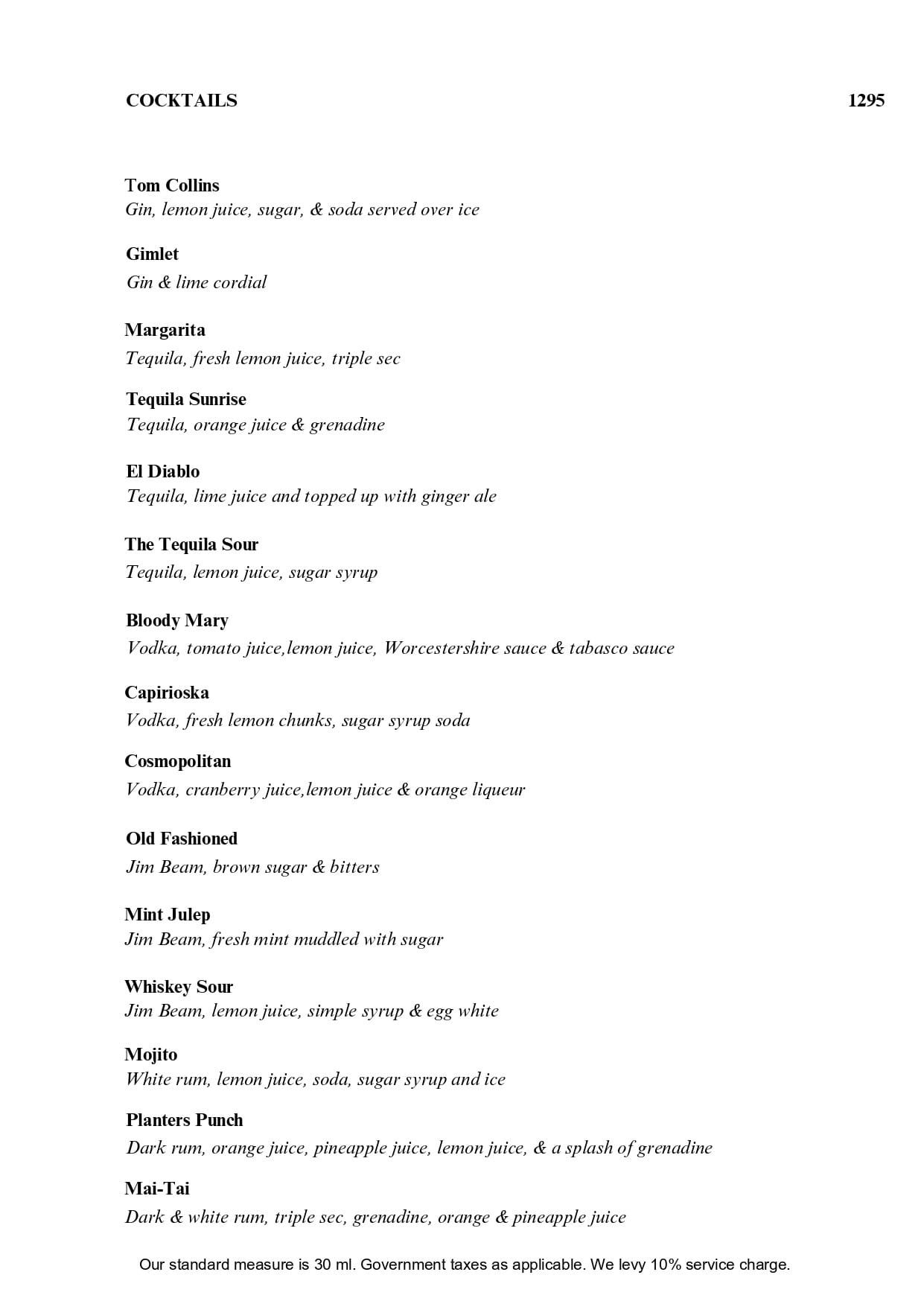 Dining Experience for Two at Savannah Bar, Mahipalpur — Beverages menu