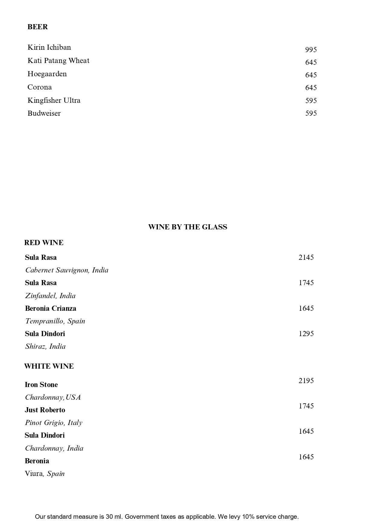 Dining Experience for Two at Savannah Bar, Mahipalpur — Beverages menu