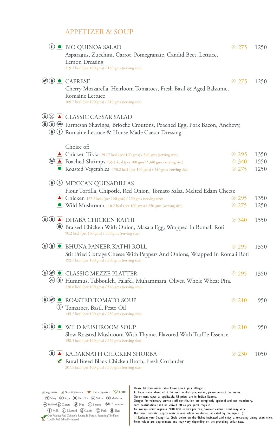 Dining Experience for Two at Tamra, Shangri-La Eros New Delhi — Food menu