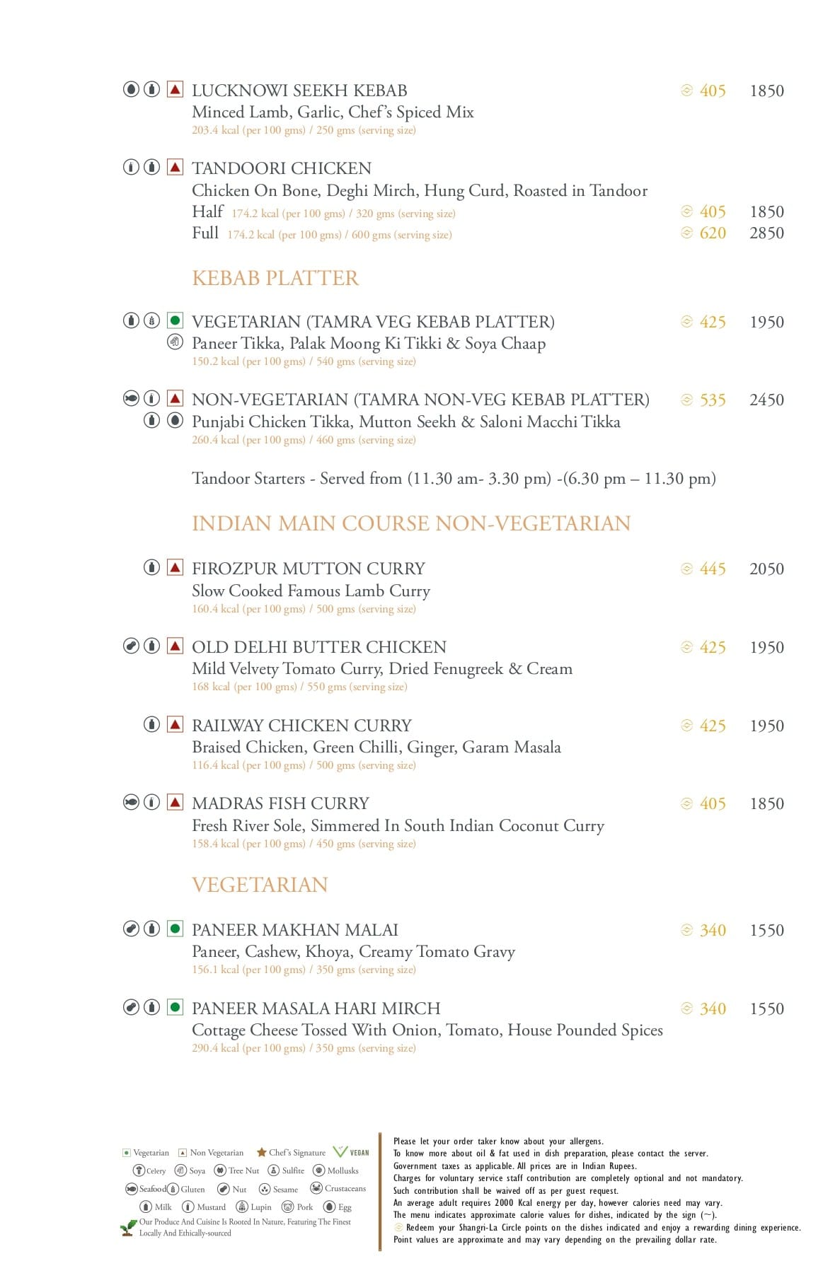 Dining Experience for Two at Tamra, Shangri-La Eros New Delhi — Food menu