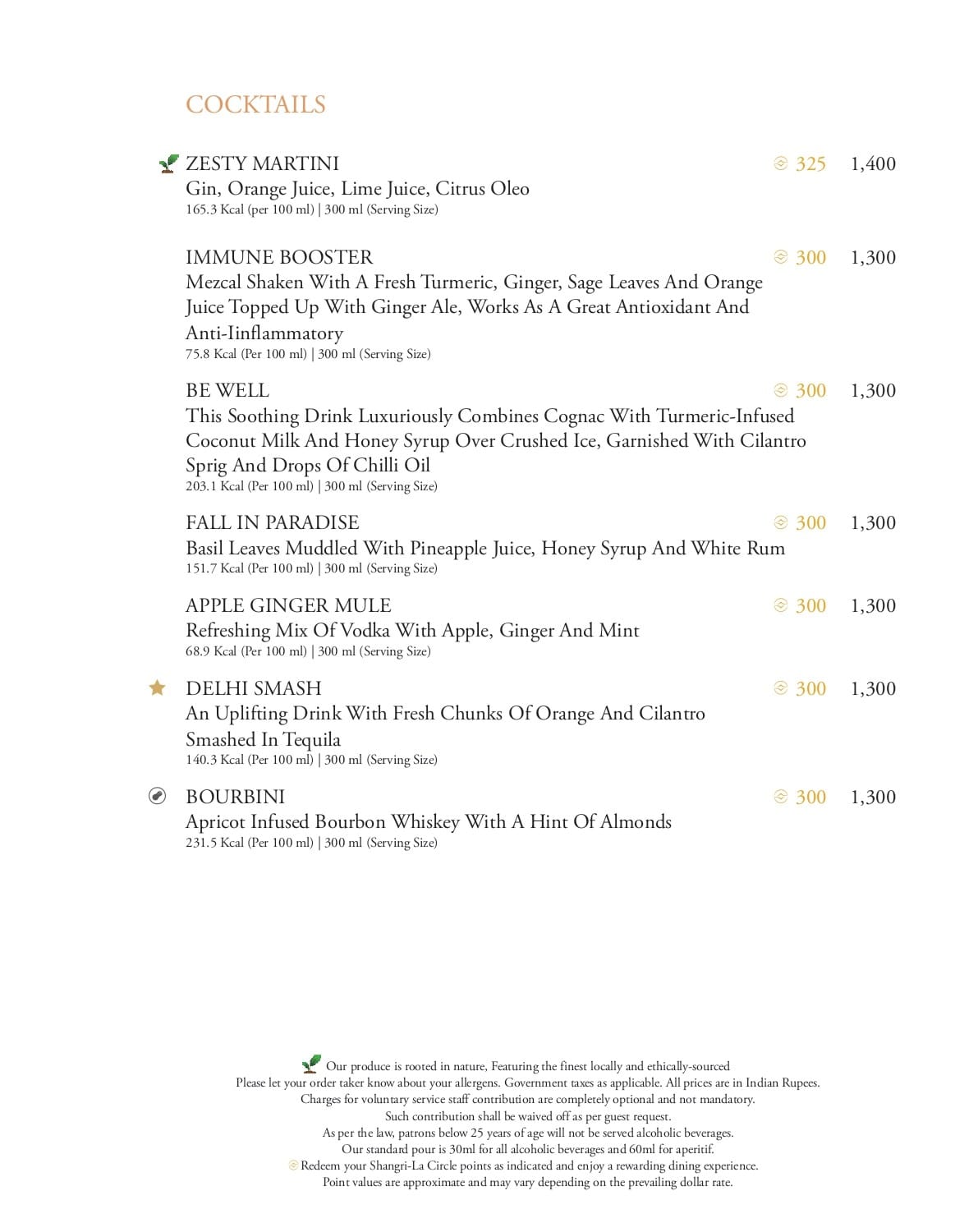 Dining Experience for Two at Tamra, Shangri-La Eros New Delhi — Beverages menu