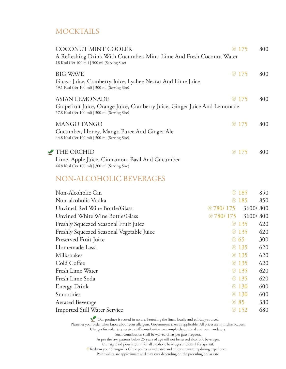 Dining Experience for Two at Tamra, Shangri-La Eros New Delhi — Beverages menu