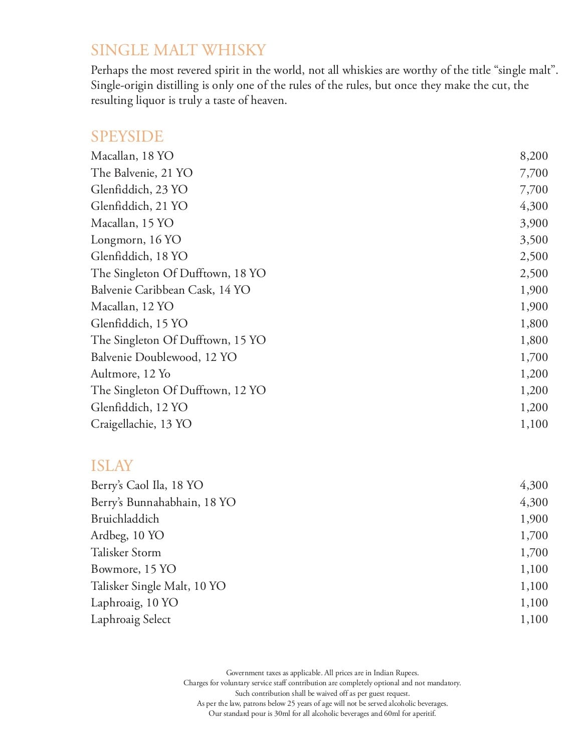 Dining Experience for Two at Tamra, Shangri-La Eros New Delhi — Beverages menu