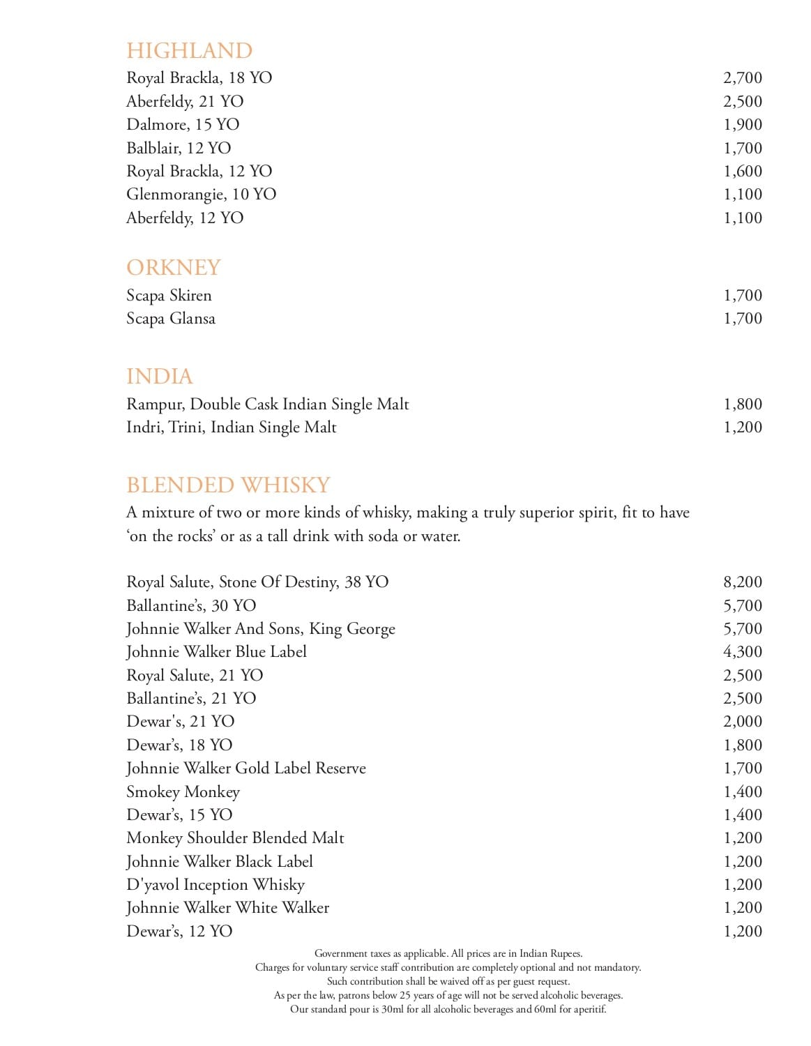 Dining Experience for Two at Tamra, Shangri-La Eros New Delhi — Beverages menu