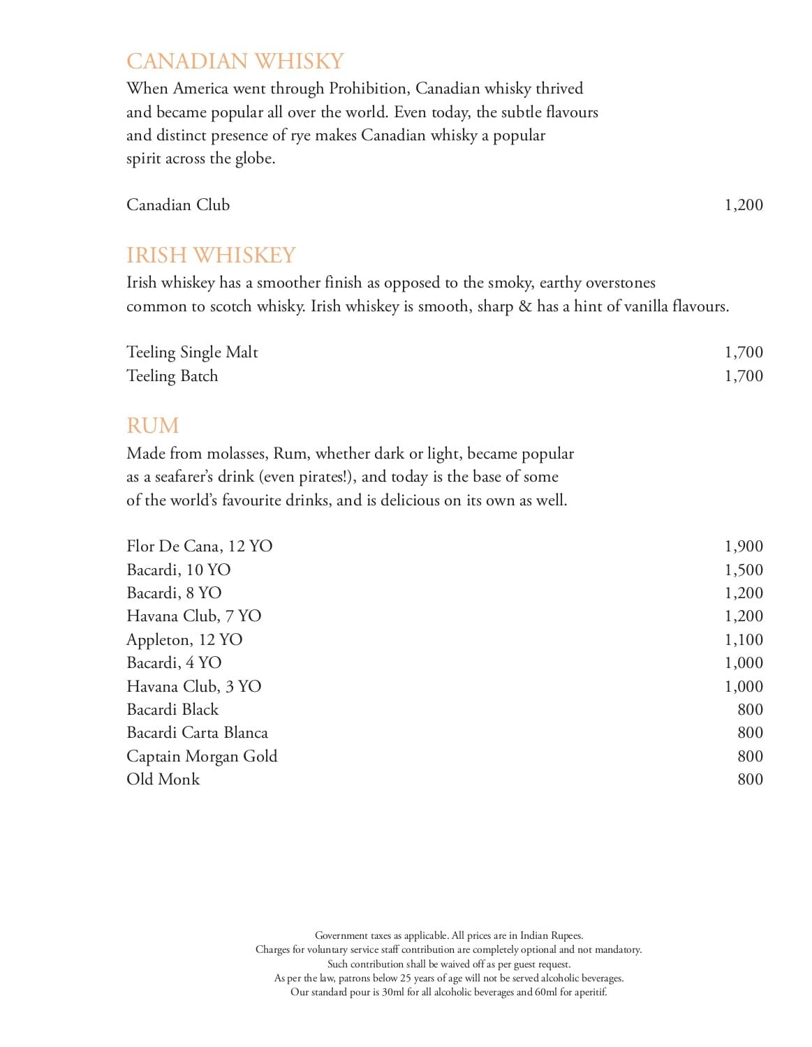 Dining Experience for Two at Tamra, Shangri-La Eros New Delhi — Beverages menu