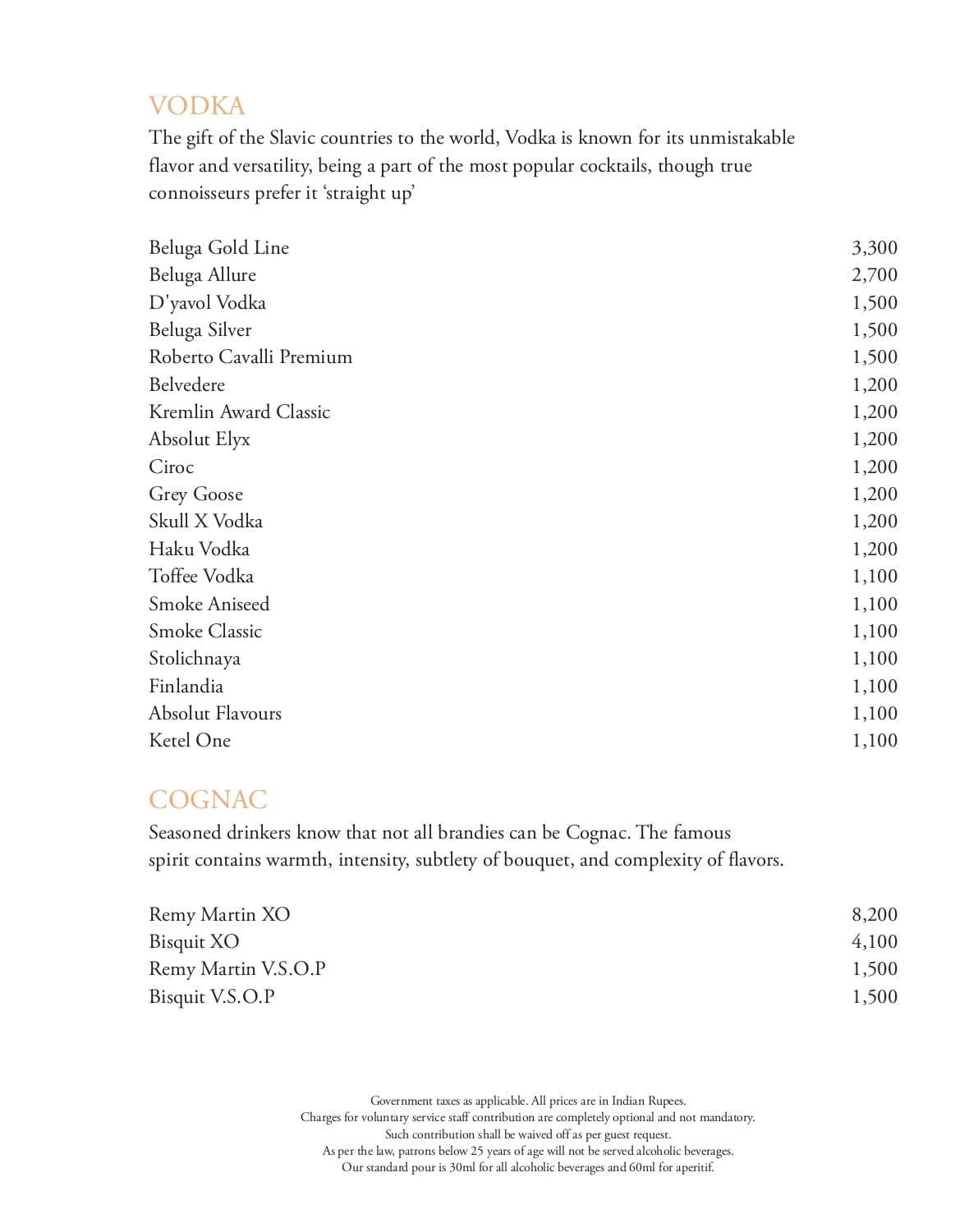 Dining Experience for Two at Tamra, Shangri-La Eros New Delhi — Beverages menu