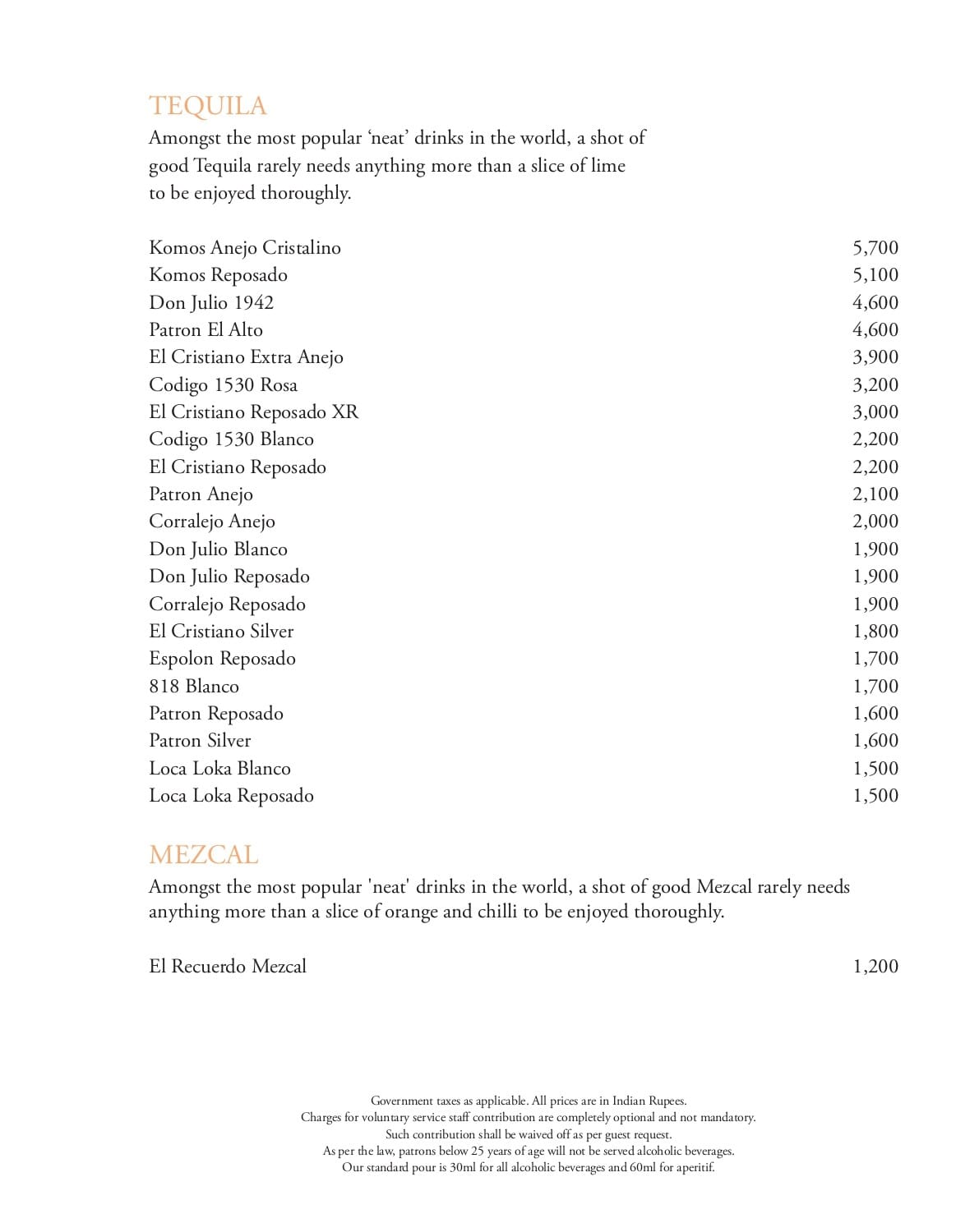 Dining Experience for Two at Tamra, Shangri-La Eros New Delhi — Beverages menu
