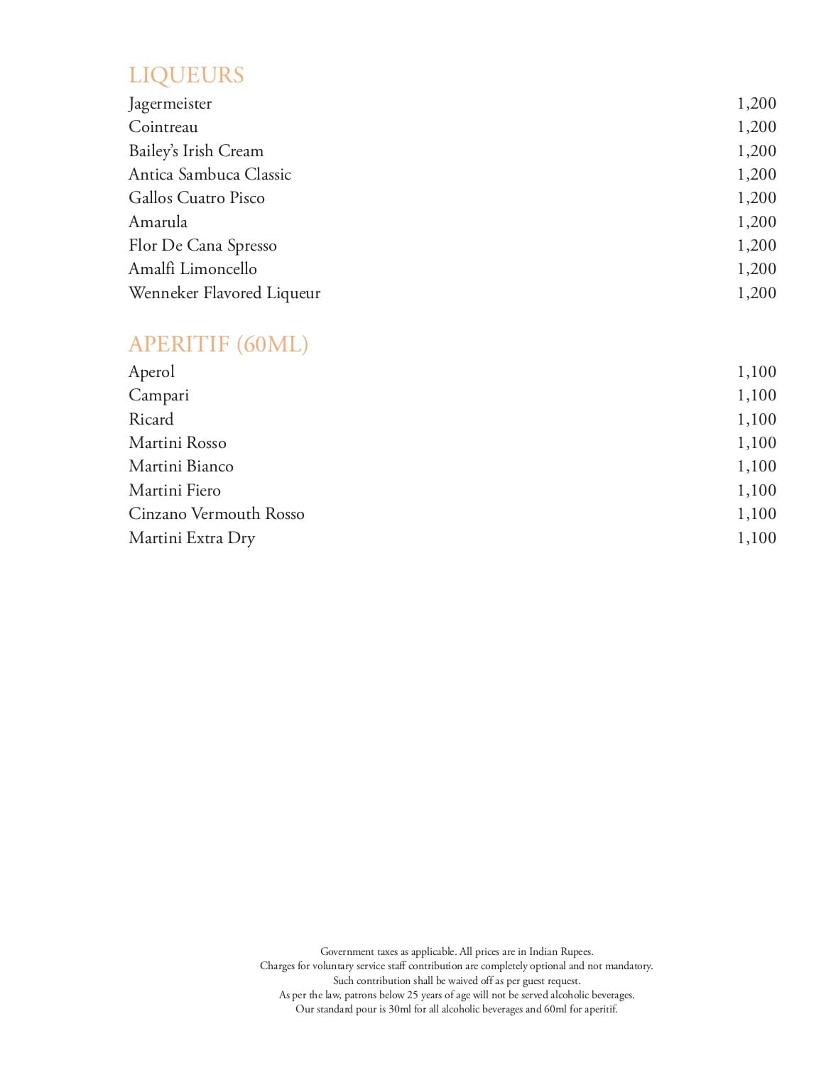 Dining Experience for Two at Tamra, Shangri-La Eros New Delhi — Beverages menu
