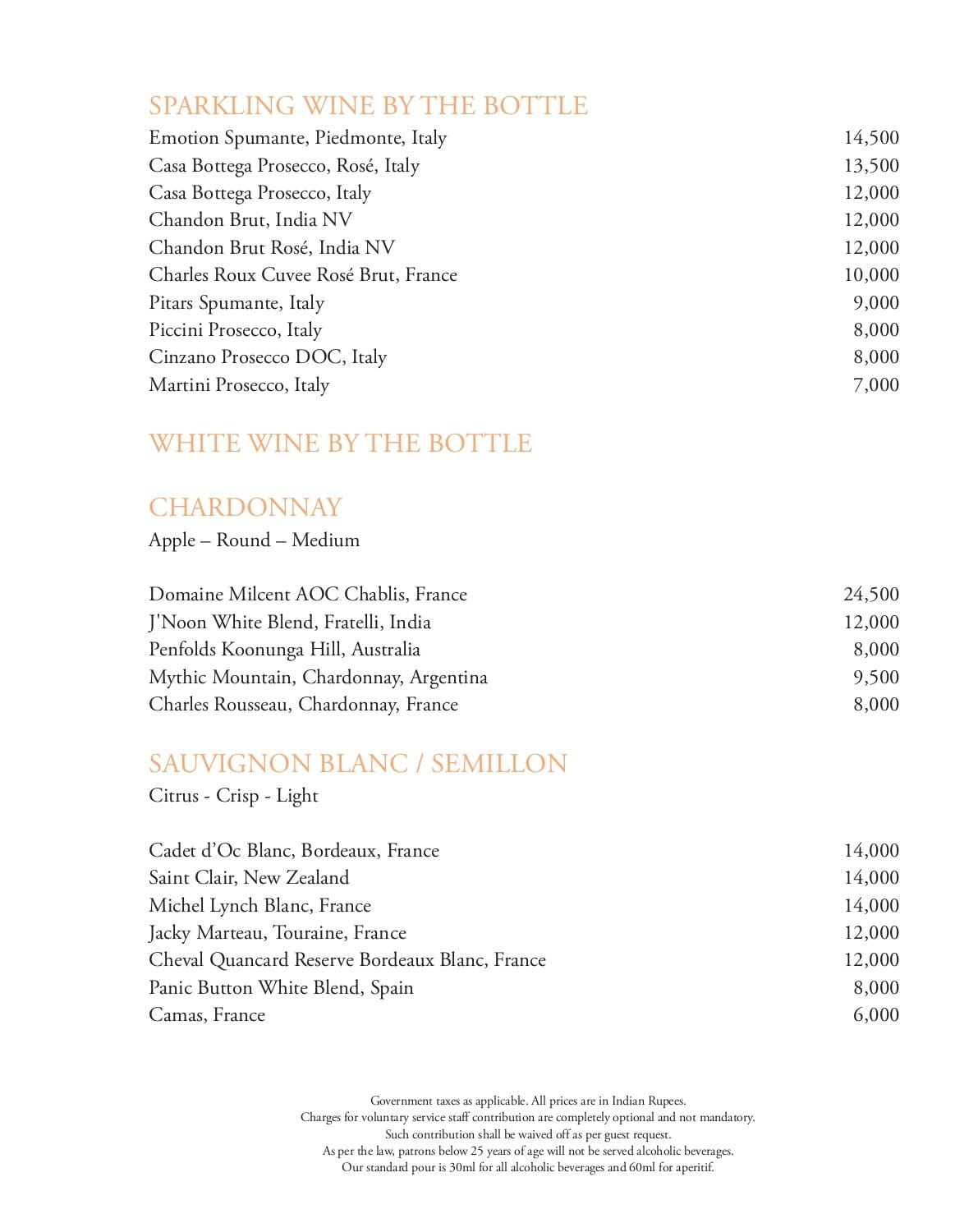 Dining Experience for Two at Tamra, Shangri-La Eros New Delhi — Beverages menu
