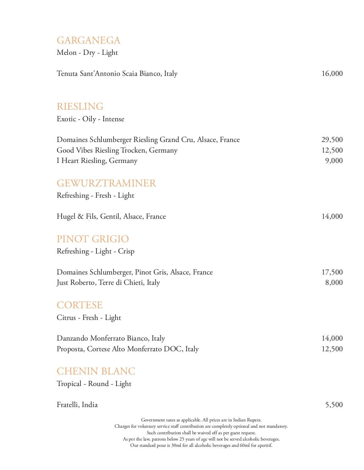 Dining Experience for Two at Tamra, Shangri-La Eros New Delhi — Beverages menu