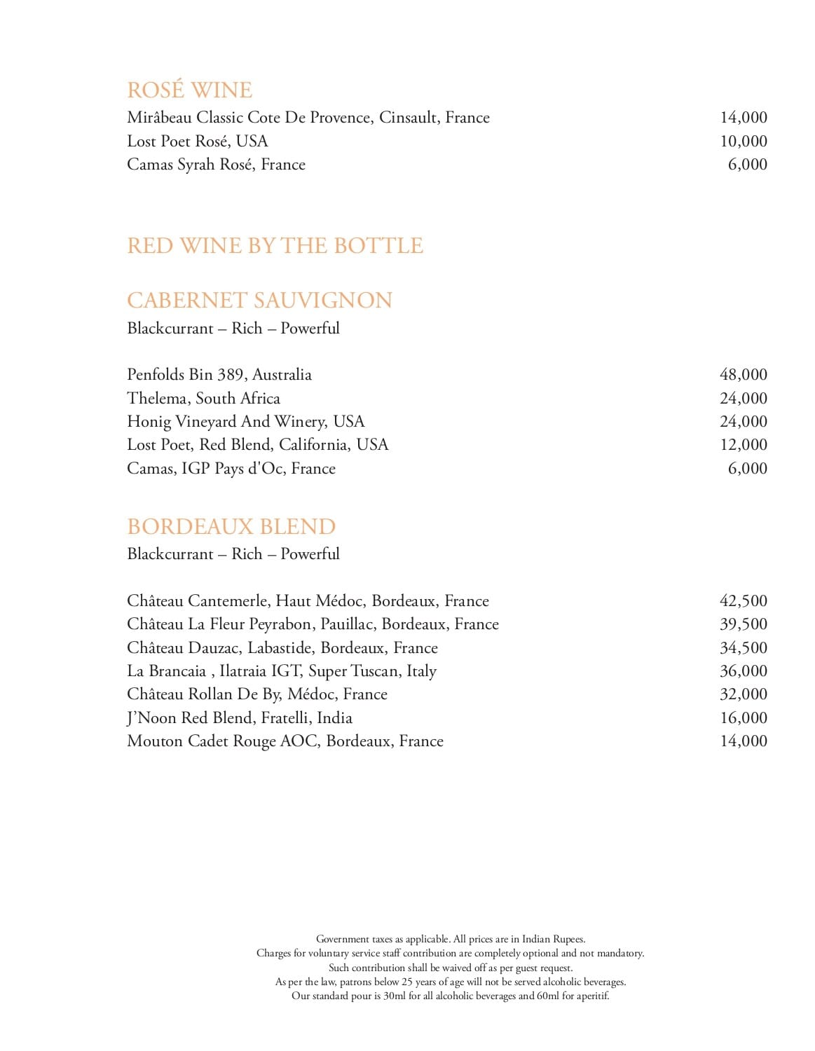 Dining Experience for Two at Tamra, Shangri-La Eros New Delhi — Beverages menu