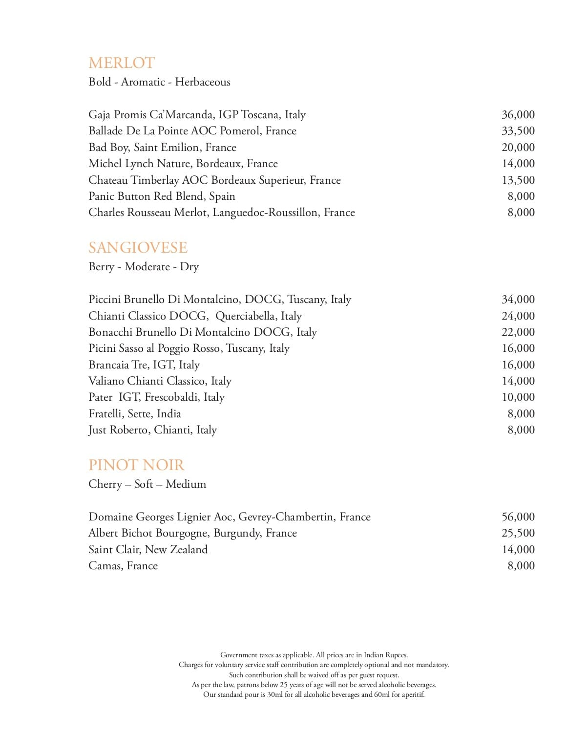 Dining Experience for Two at Tamra, Shangri-La Eros New Delhi — Beverages menu