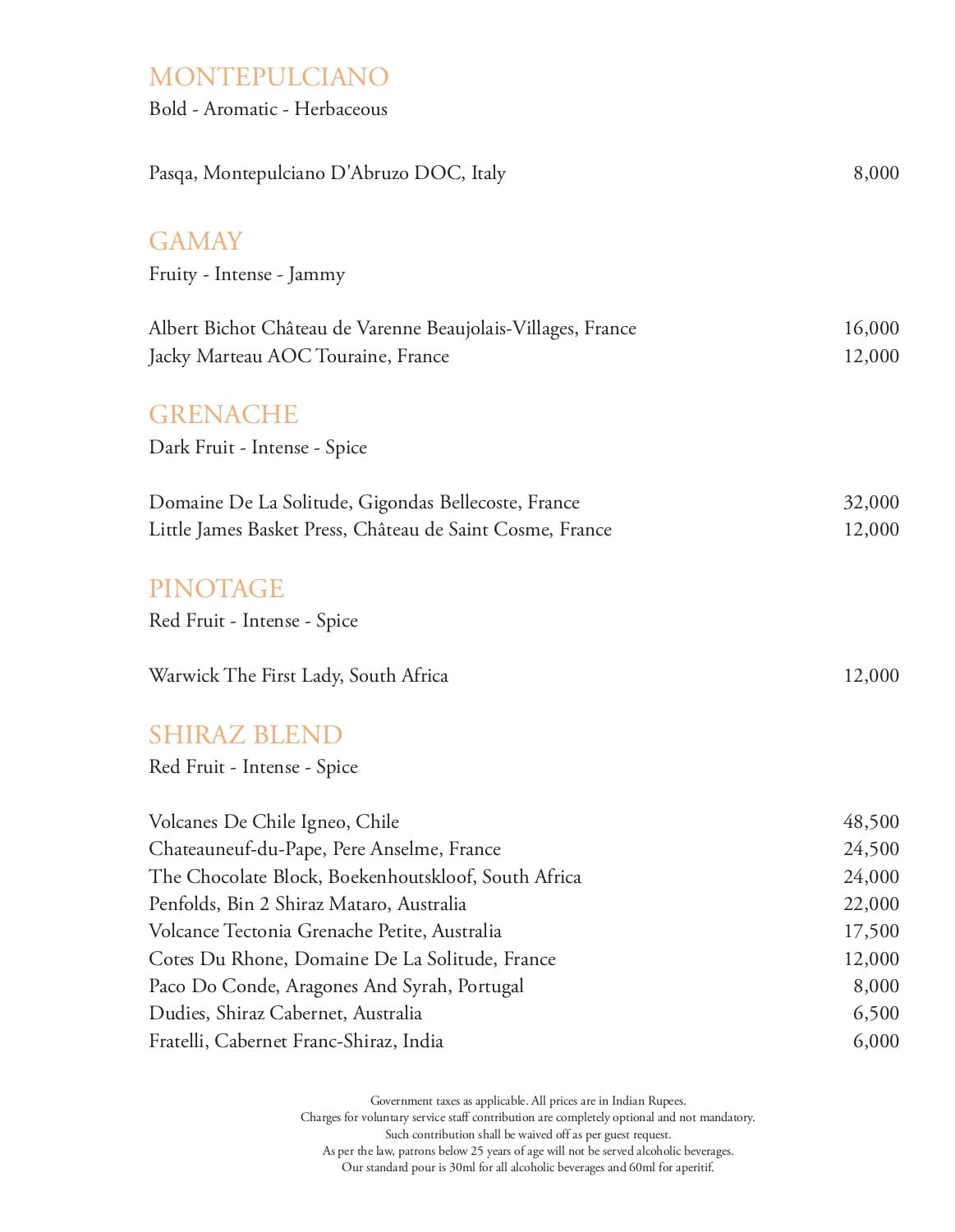 Dining Experience for Two at Tamra, Shangri-La Eros New Delhi — Beverages menu