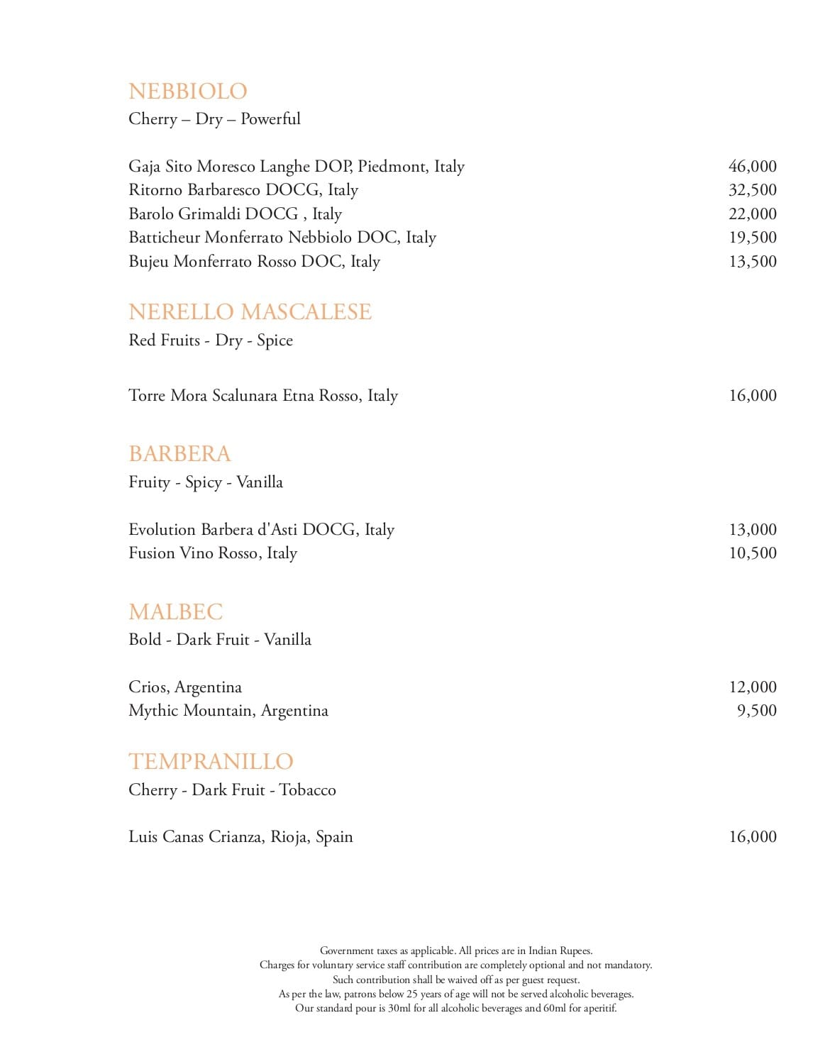 Dining Experience for Two at Tamra, Shangri-La Eros New Delhi — Beverages menu