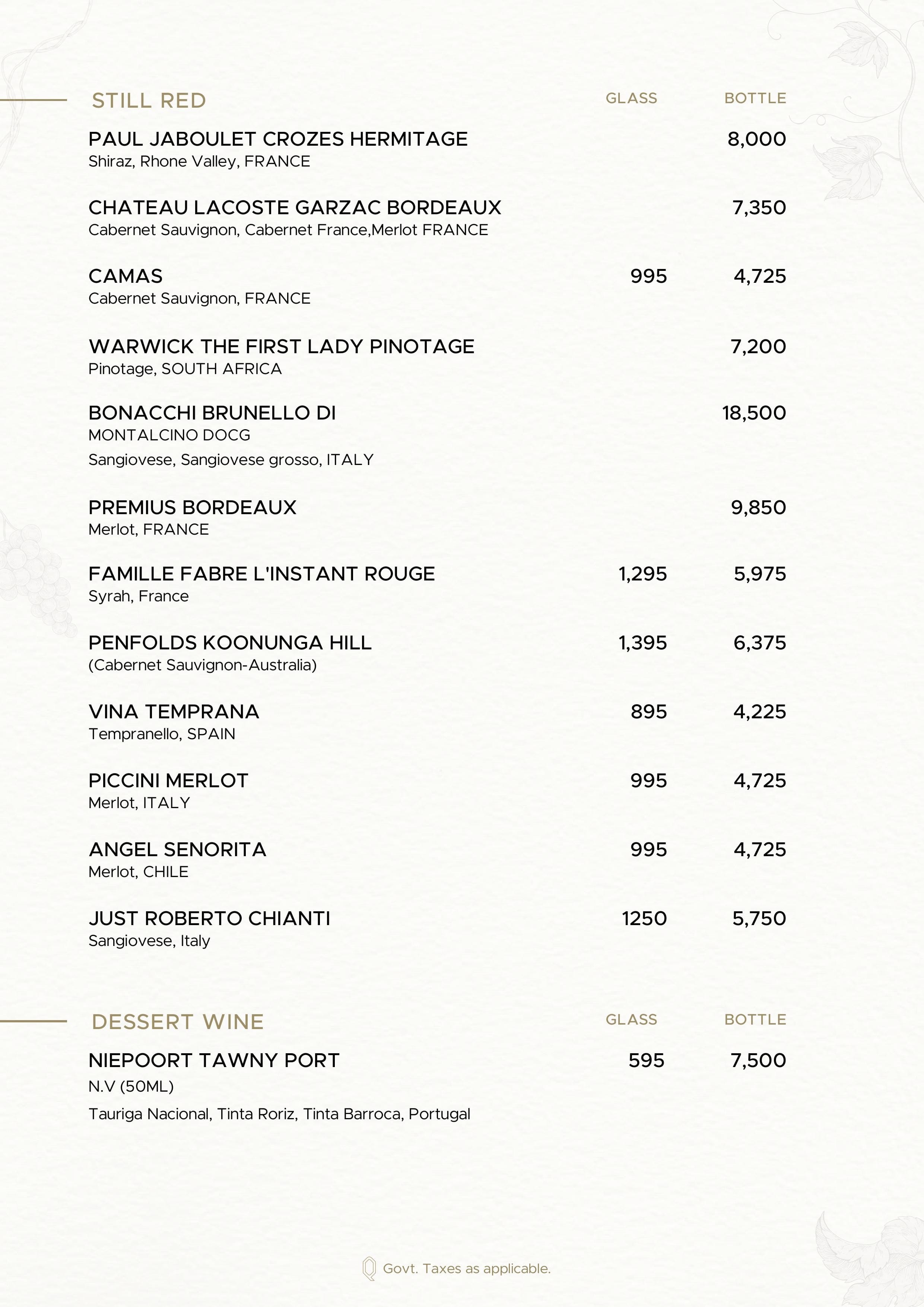 Dining Experience for Two at QLA, South Delhi — Beverages menu