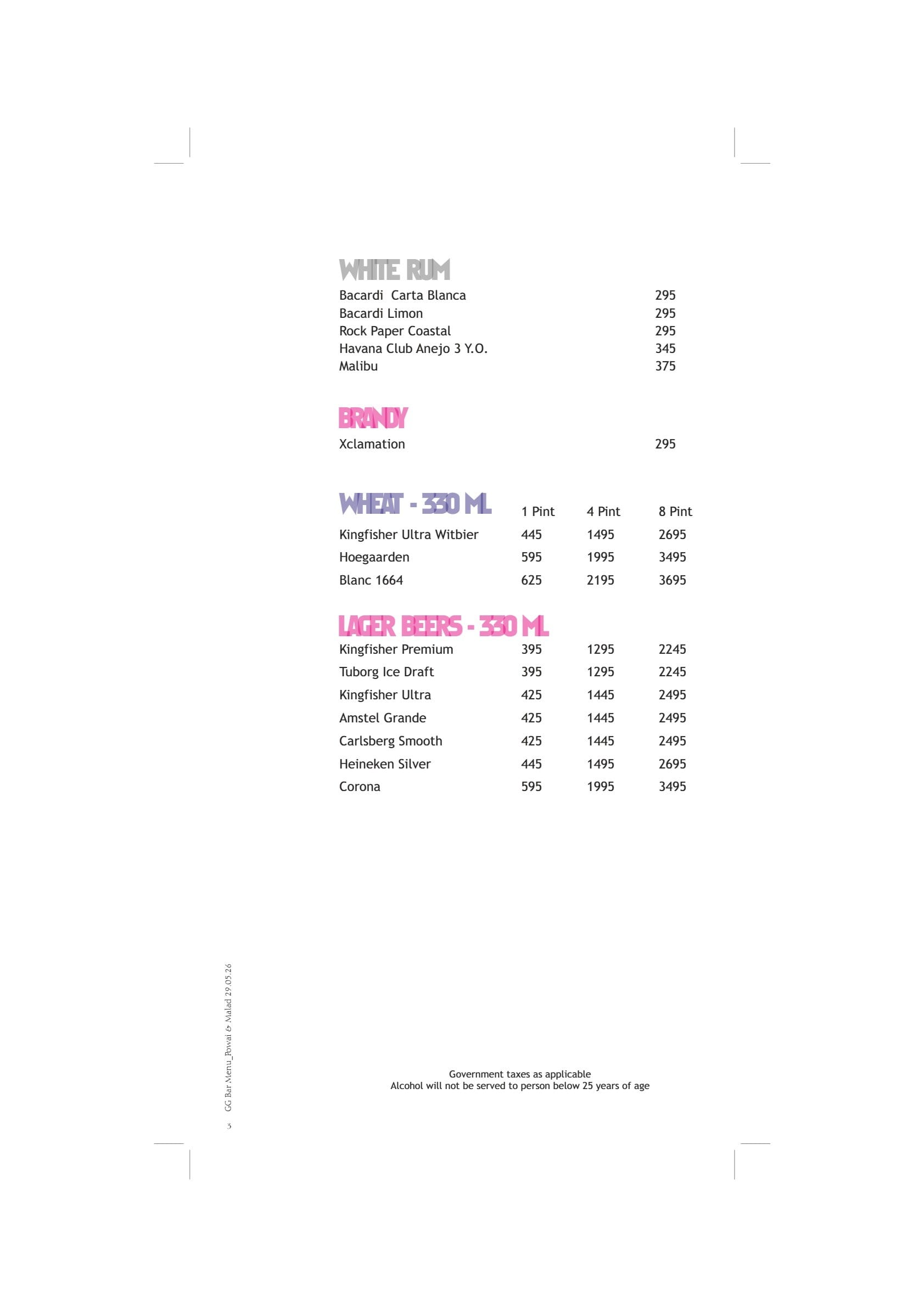 Dining Experience for Two at Sigree Global Grill, Central Mumbai — Beverages menu