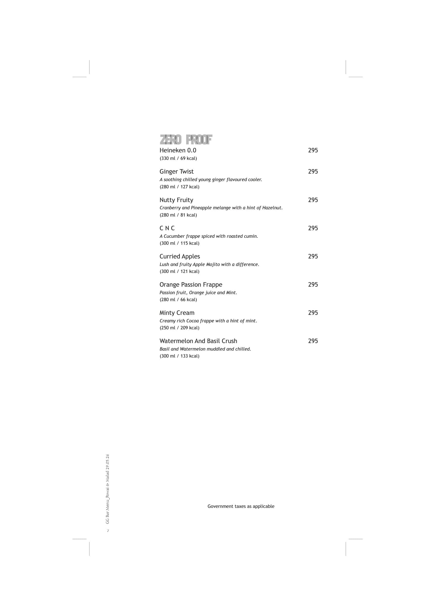 Dining Experience for Two at Sigree Global Grill, Central Mumbai — Beverages menu