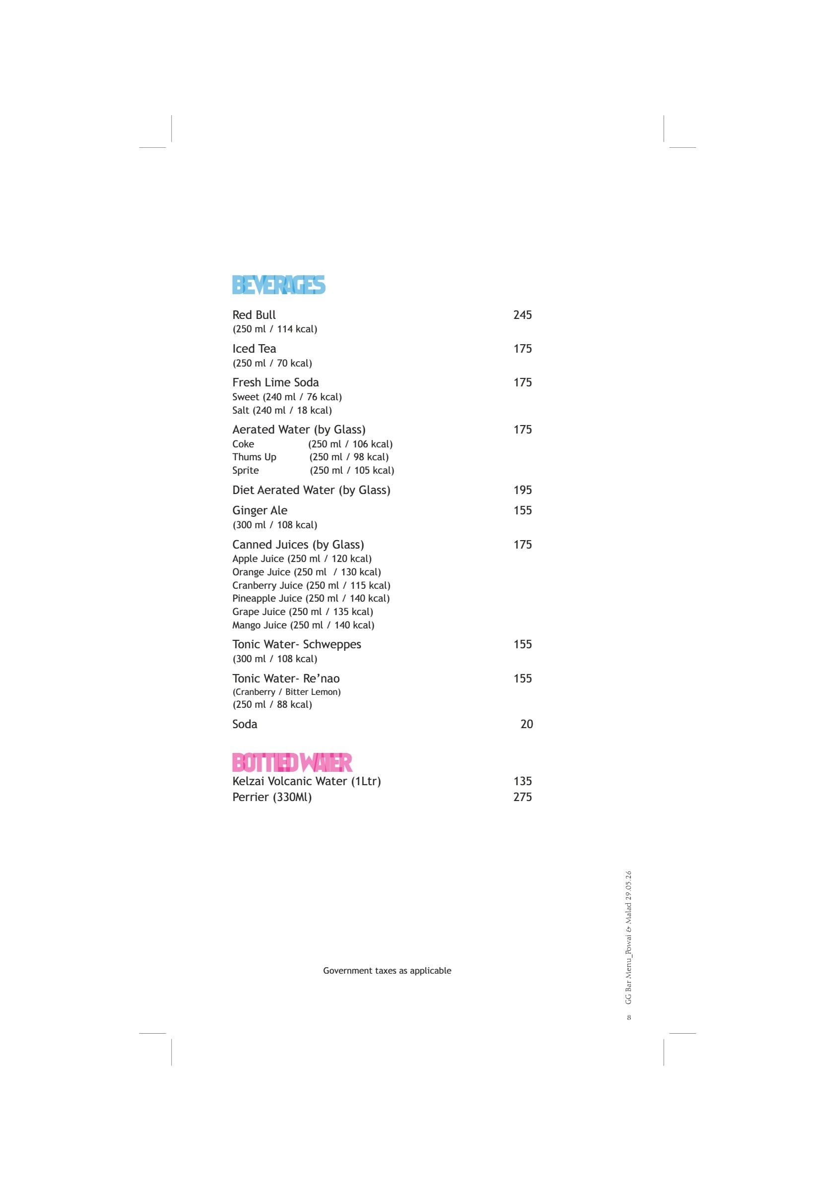Dining Experience for Two at Sigree Global Grill, Central Mumbai — Beverages menu