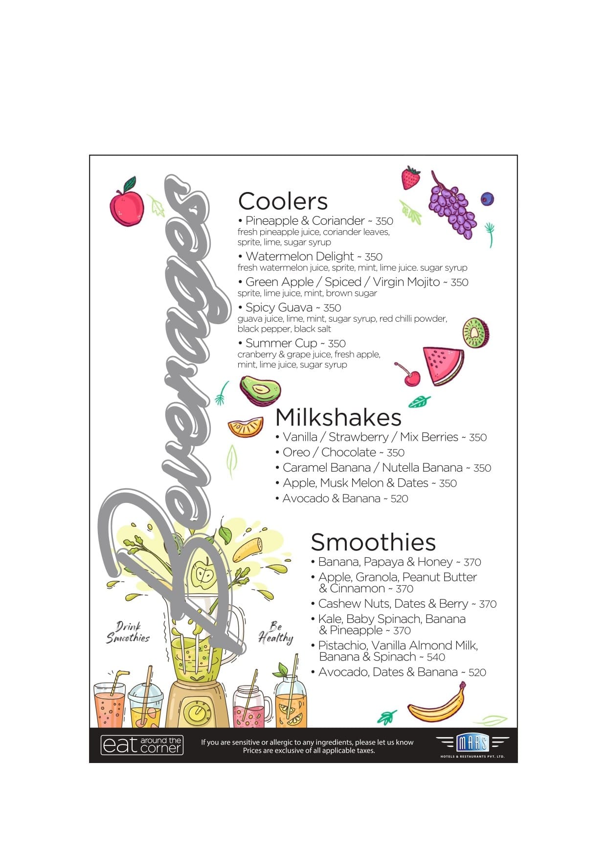 Dining Experience for Two at Eat Around the Corner, Western Suburbs — Beverages menu