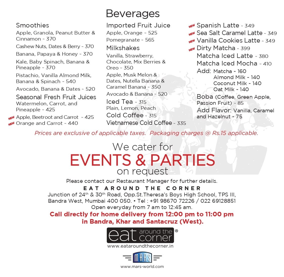 Dining Experience for Two at Eat Around the Corner, Western Suburbs — Beverages menu