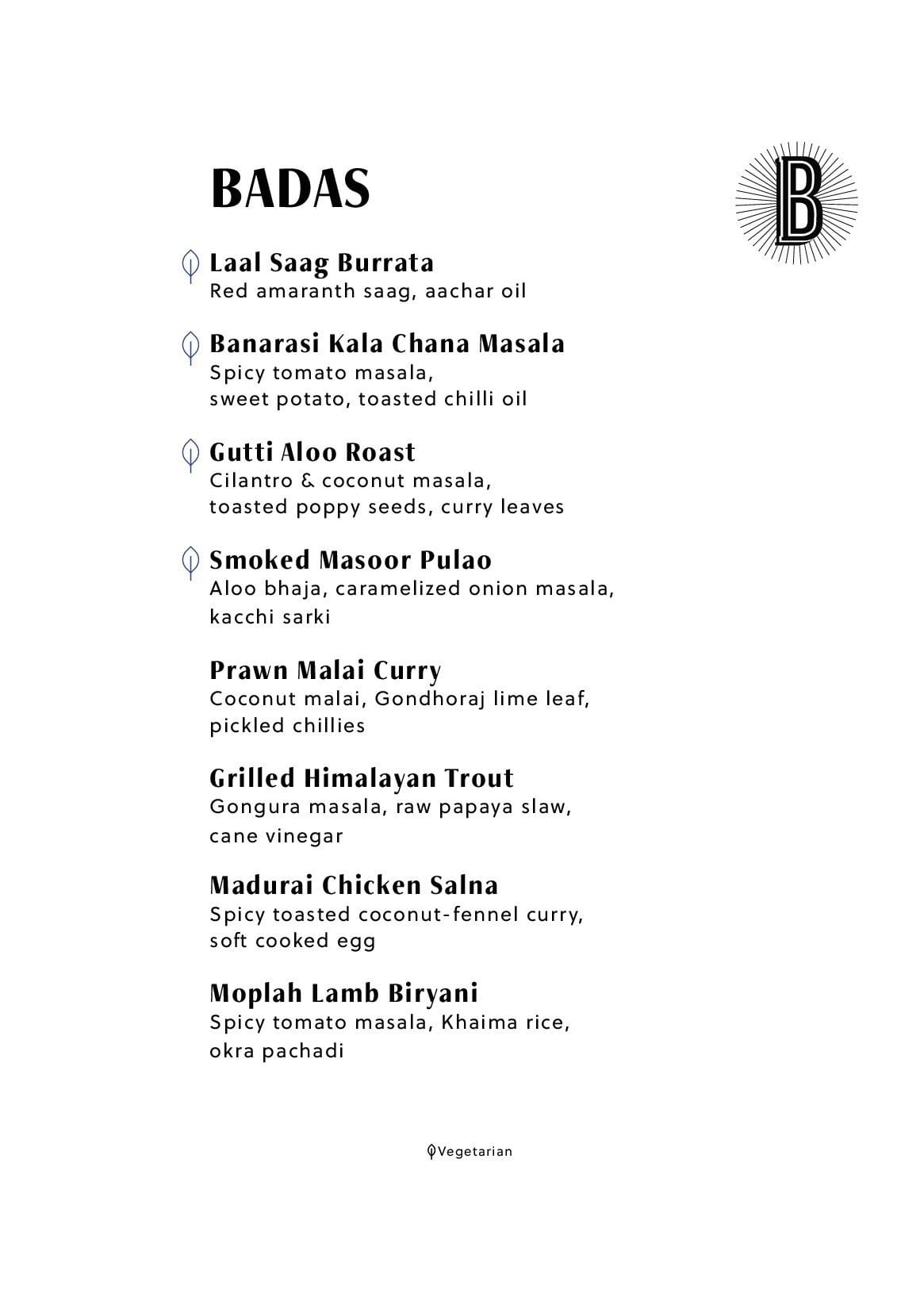 Dining Experience for Two at The Bombay Canteen, South Mumbai — Food menu
