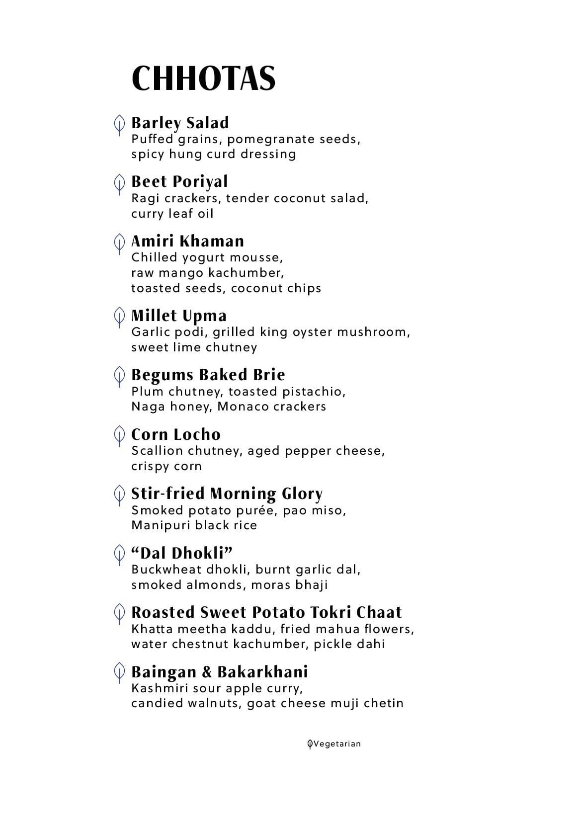 Dining Experience for Two at The Bombay Canteen, South Mumbai — Food menu