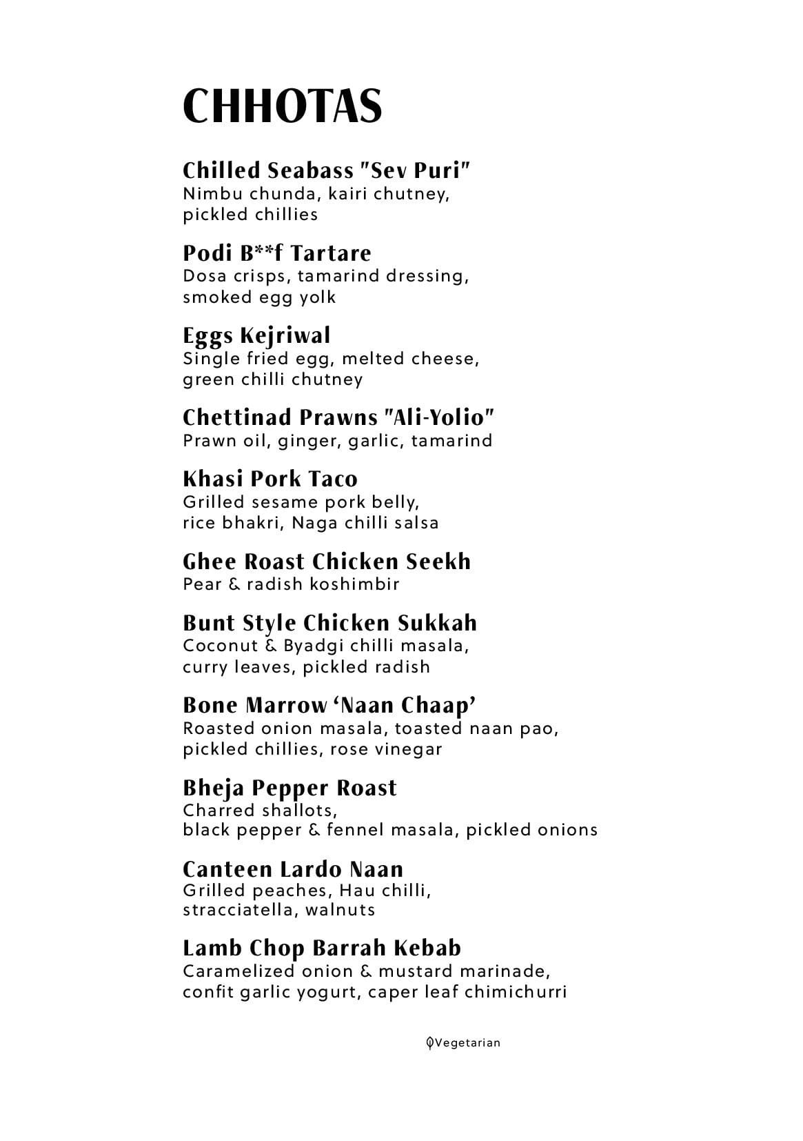 Dining Experience for Two at The Bombay Canteen, South Mumbai — Food menu