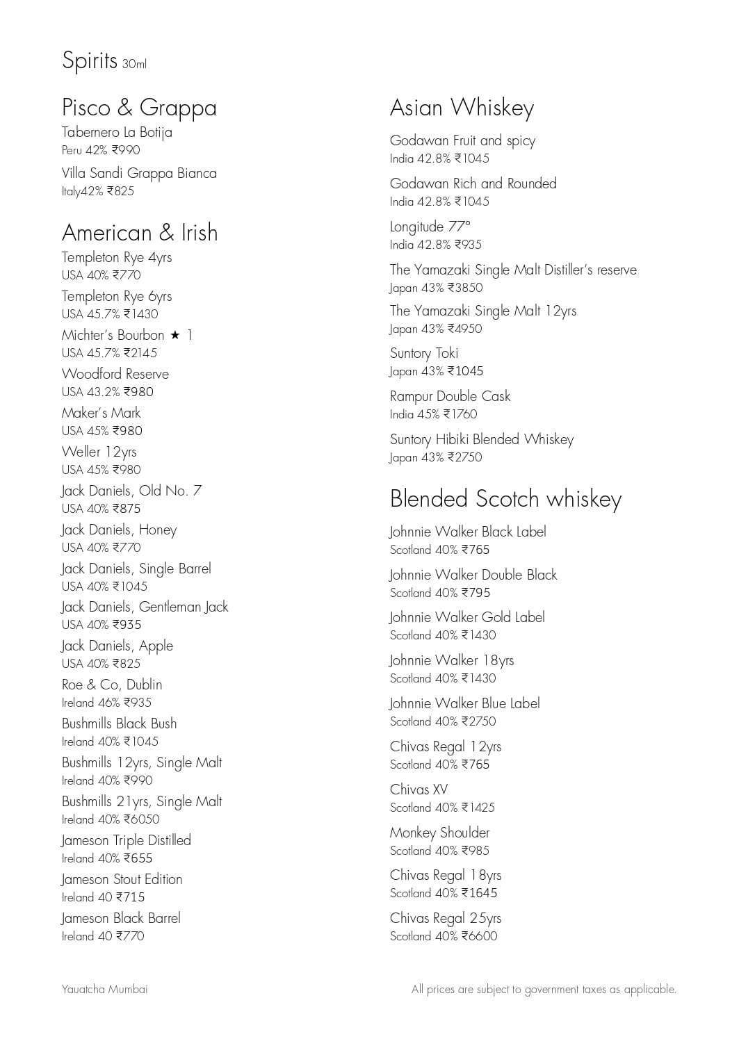 Dining Experience for Two at Yauatcha, Western Suburbs — Beverages menu