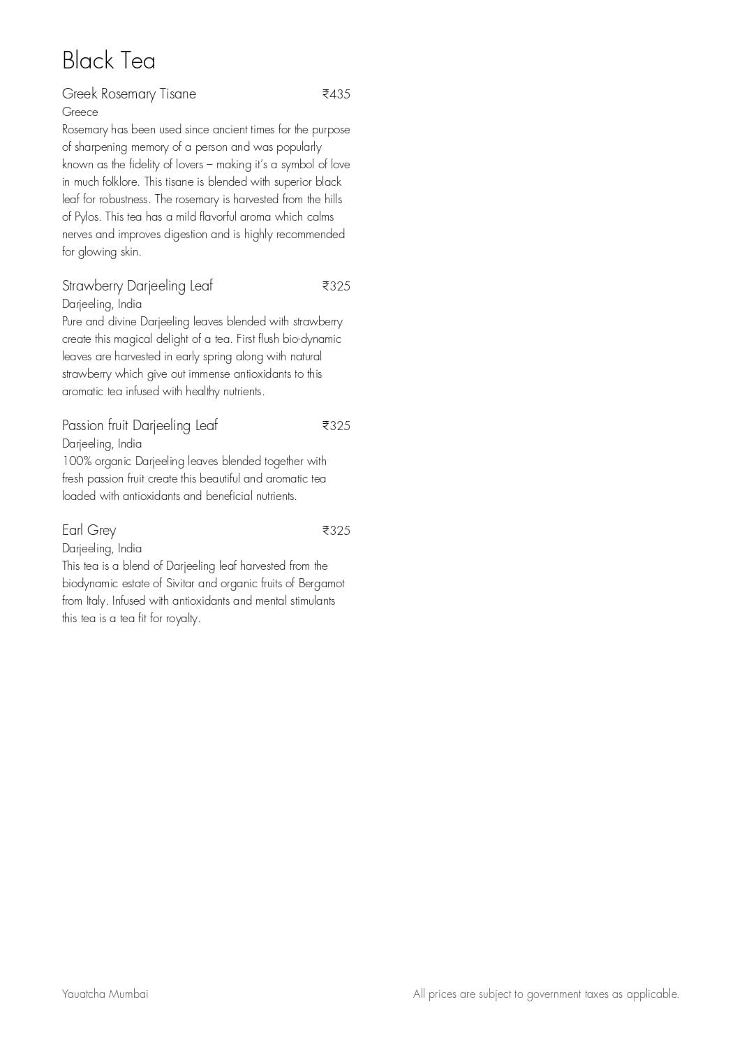 Dining Experience for Two at Yauatcha, Western Suburbs — Beverages menu