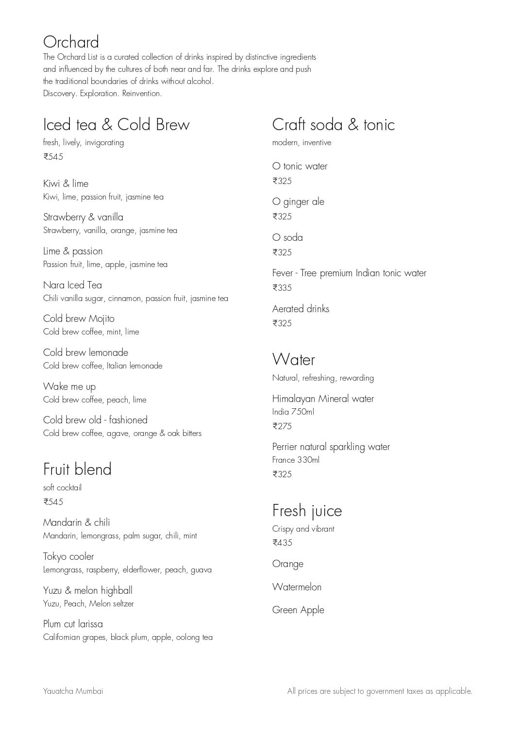 Dining Experience for Two at Yauatcha, Western Suburbs — Beverages menu