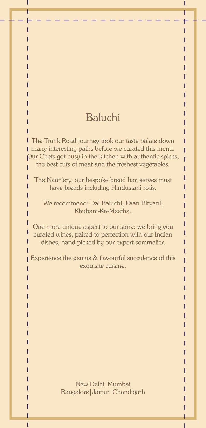 Dining Experience for Two at Baluchi, Mumbai — Food menu