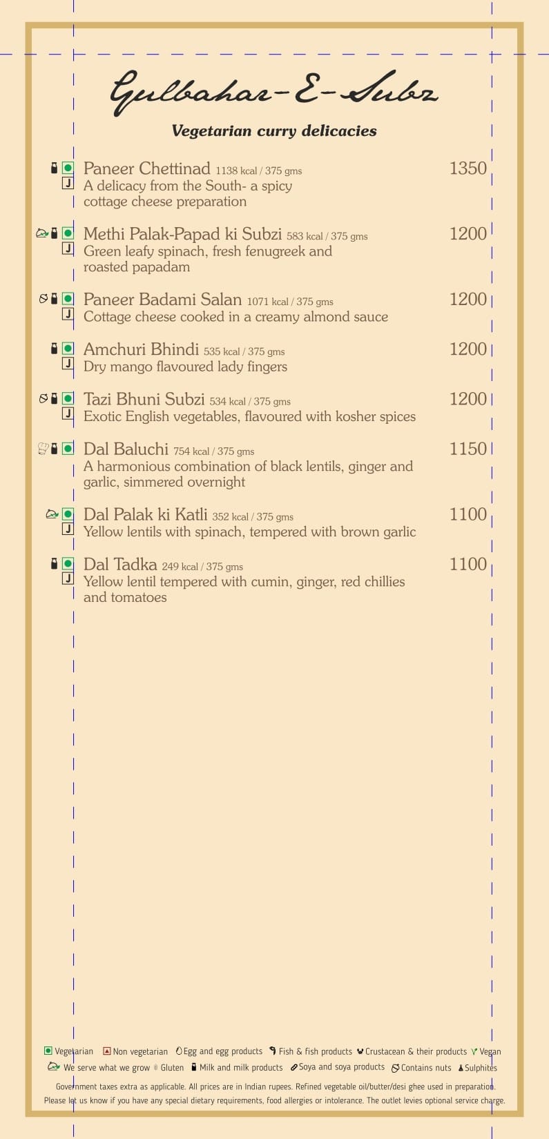 Dining Experience for Two at Baluchi, Mumbai — Food menu