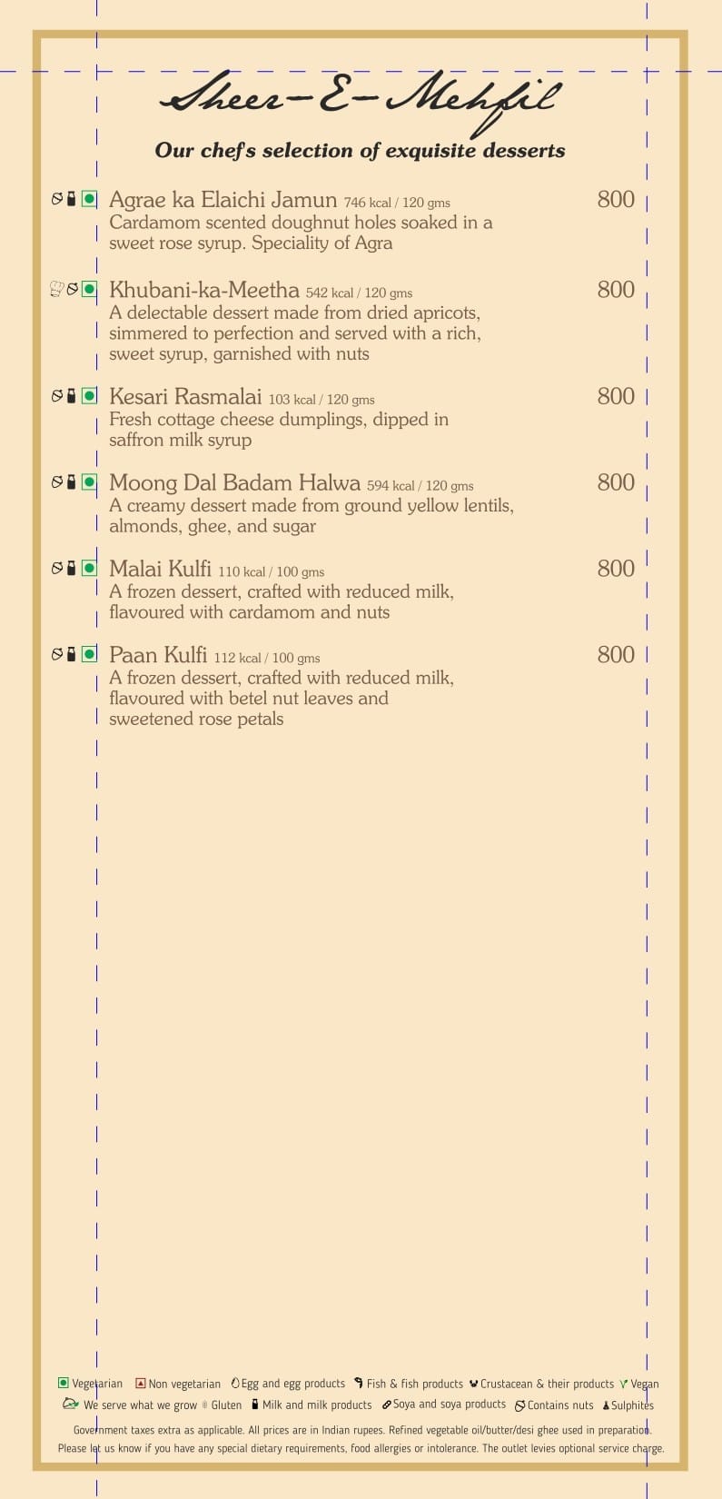 Dining Experience for Two at Baluchi, Mumbai — Food menu