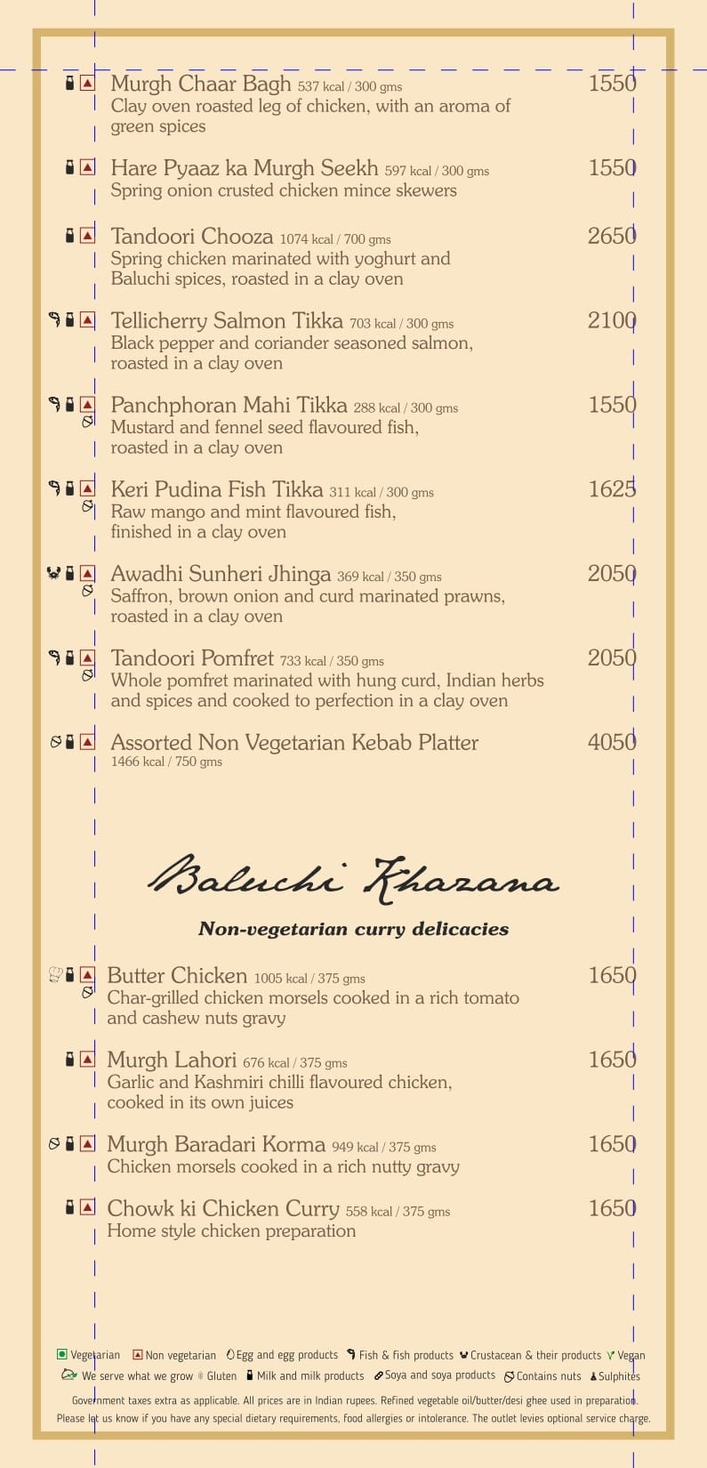 Dining Experience for Two at Baluchi, Mumbai — Food menu