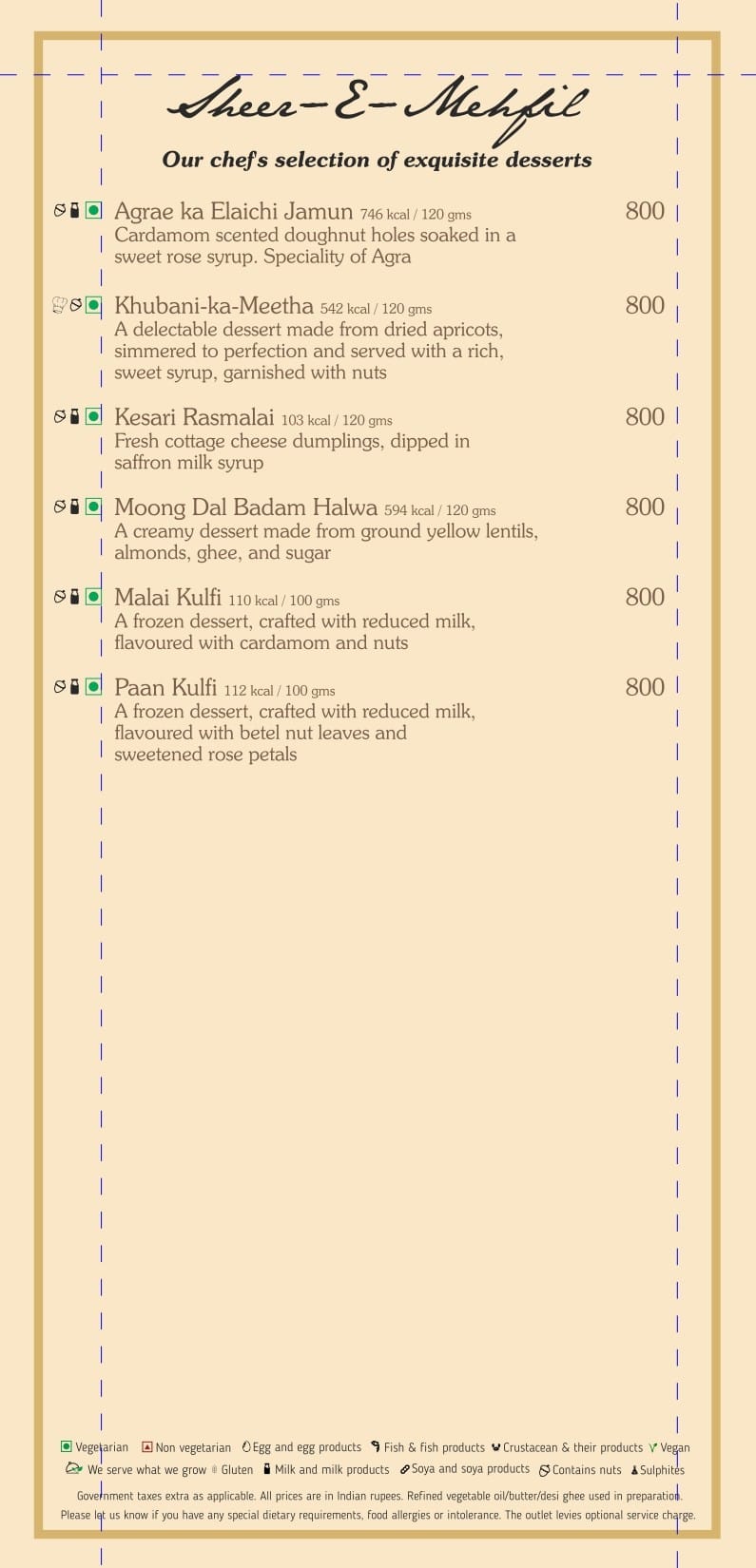 Dining Experience for Two at Baluchi, Mumbai — Food menu