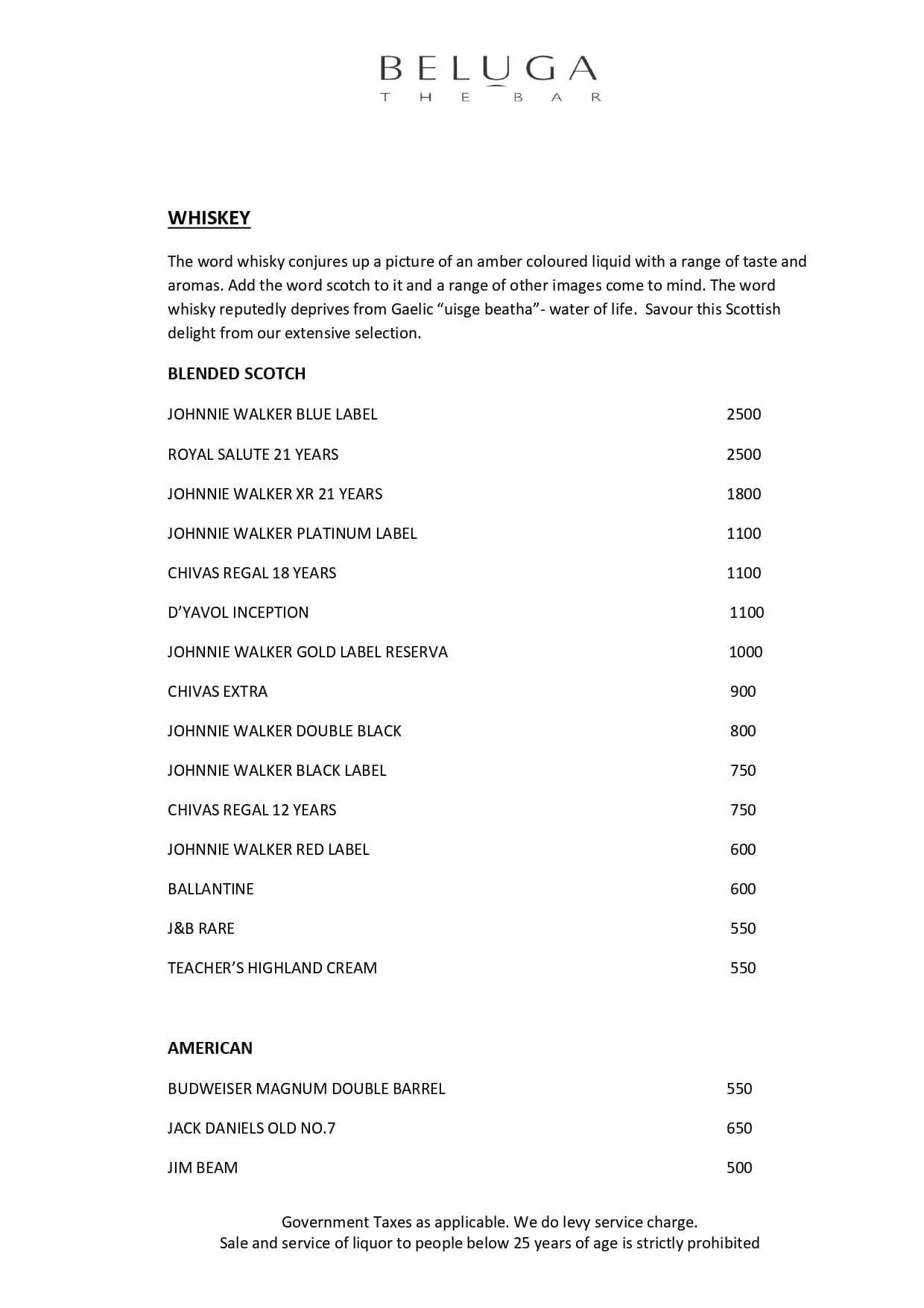 Dining Experience for Two at Beluga, Mumbai — Beverages menu