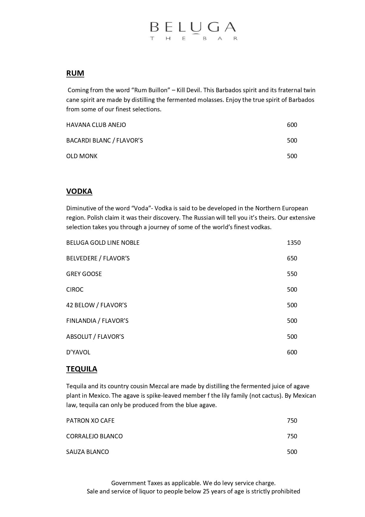 Dining Experience for Two at Beluga, Mumbai — Beverages menu