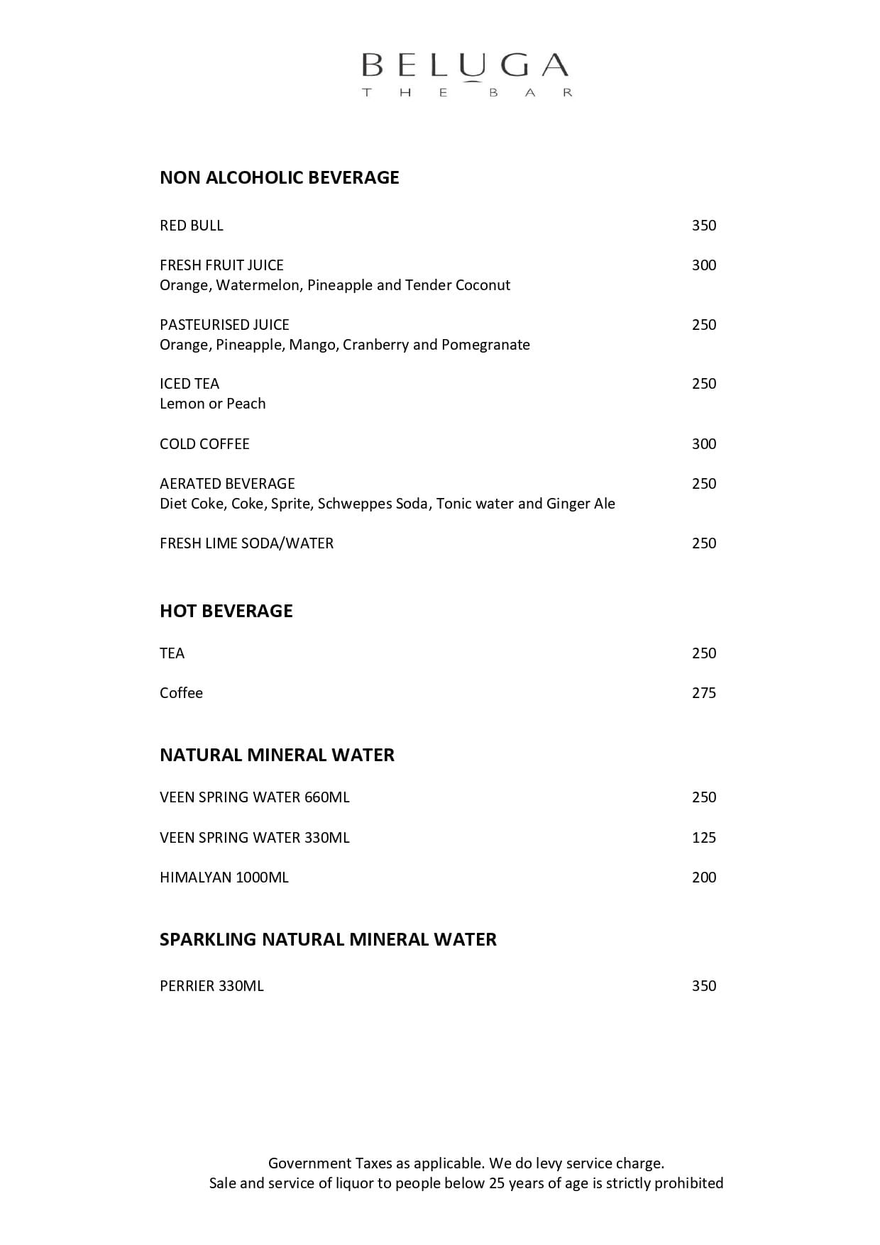 Dining Experience for Two at Beluga, Mumbai — Beverages menu