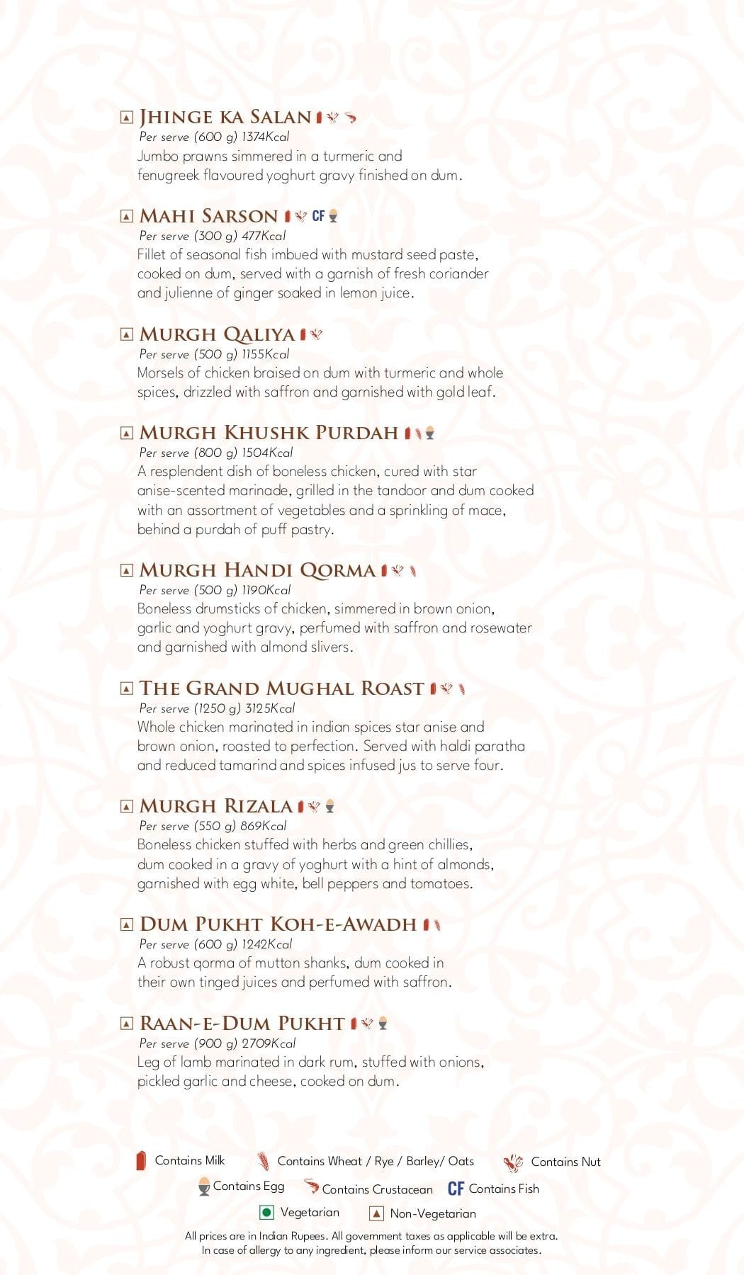 Dining Experience for Two at Dum Pukht, Mumbai — Food menu