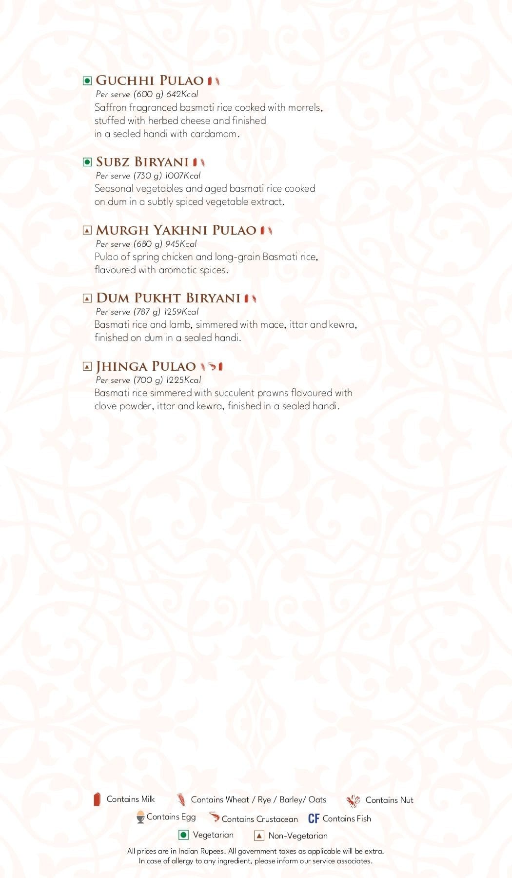 Dining Experience for Two at Dum Pukht, Mumbai — Food menu