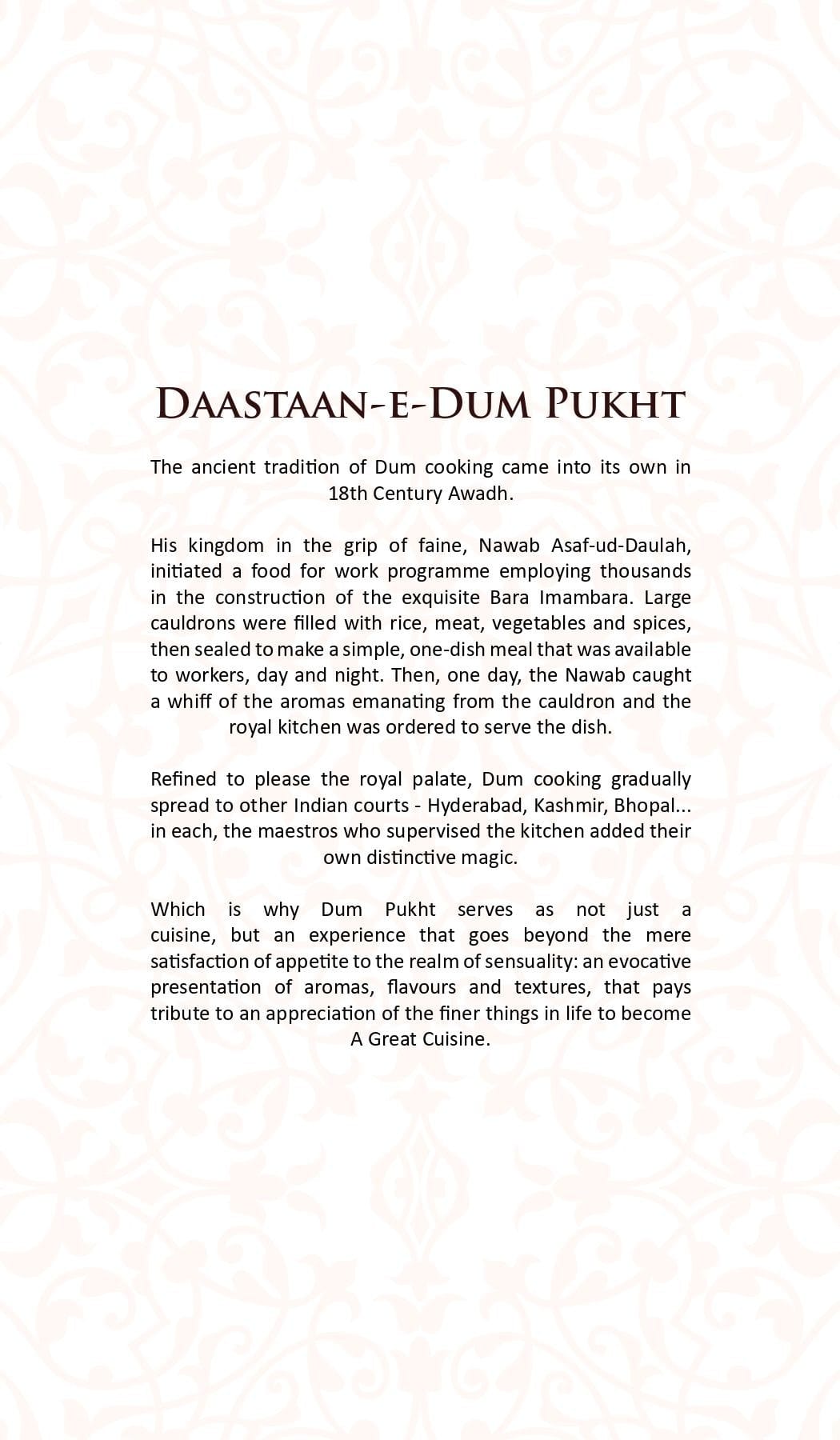 Dining Experience for Two at Dum Pukht, Mumbai — Food menu