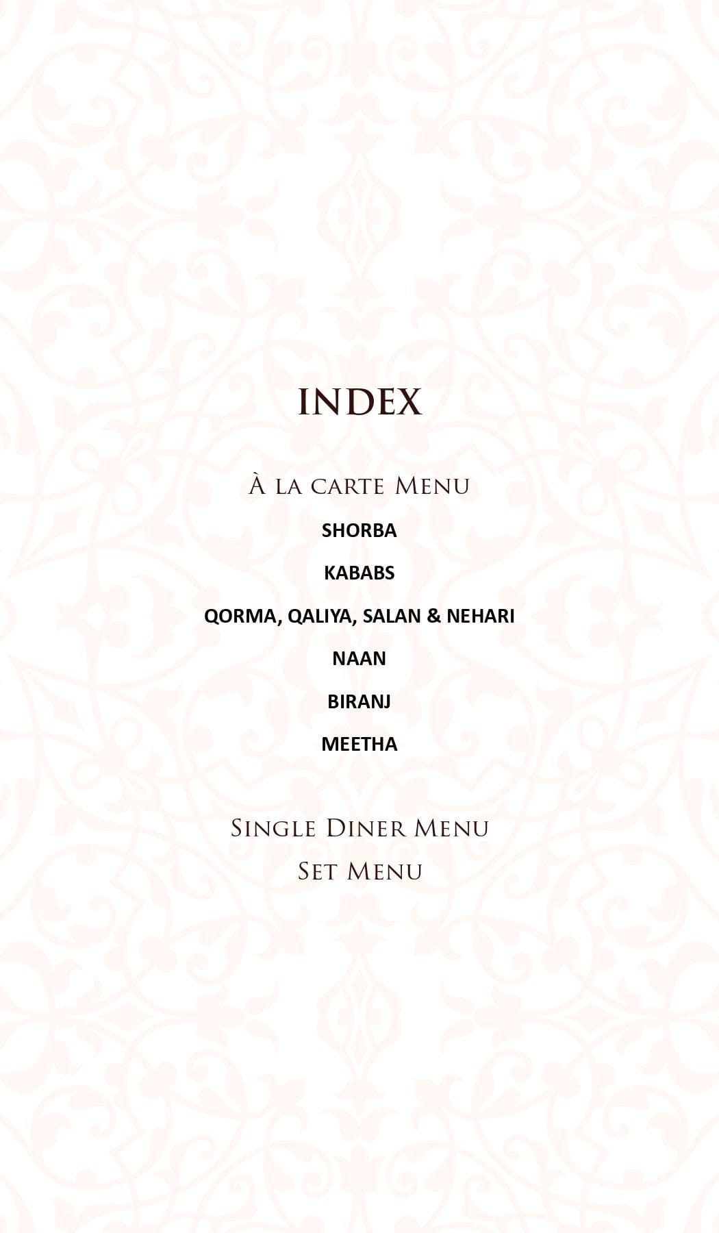 Dining Experience for Two at Dum Pukht, Mumbai — Food menu