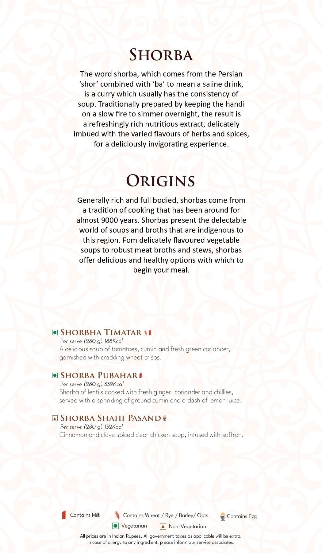 Dining Experience for Two at Dum Pukht, Mumbai — Food menu