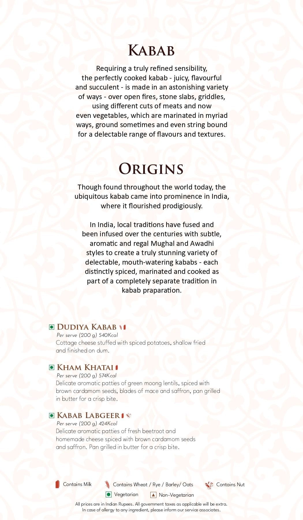 Dining Experience for Two at Dum Pukht, Mumbai — Food menu