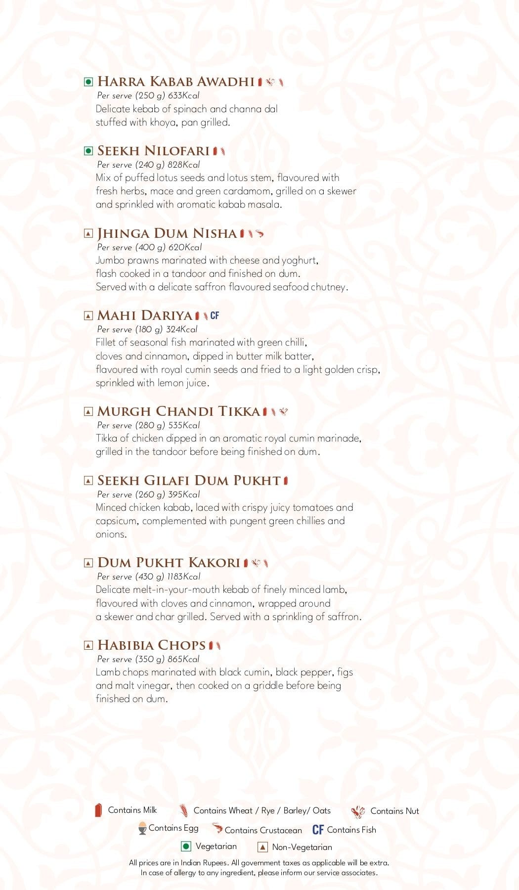 Dining Experience for Two at Dum Pukht, Mumbai — Food menu