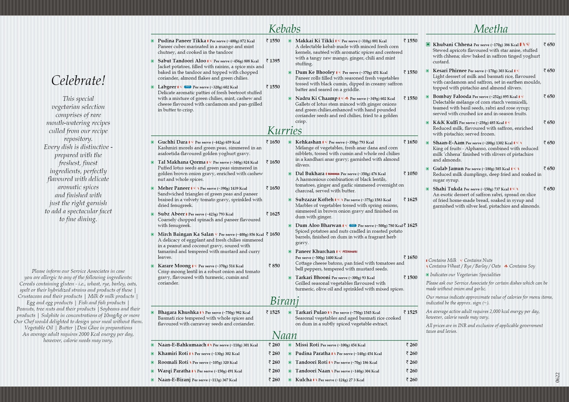 Dining Experience for Two at Kebabs & Kurries - ITC Grand Central, Mumbai — Food menu