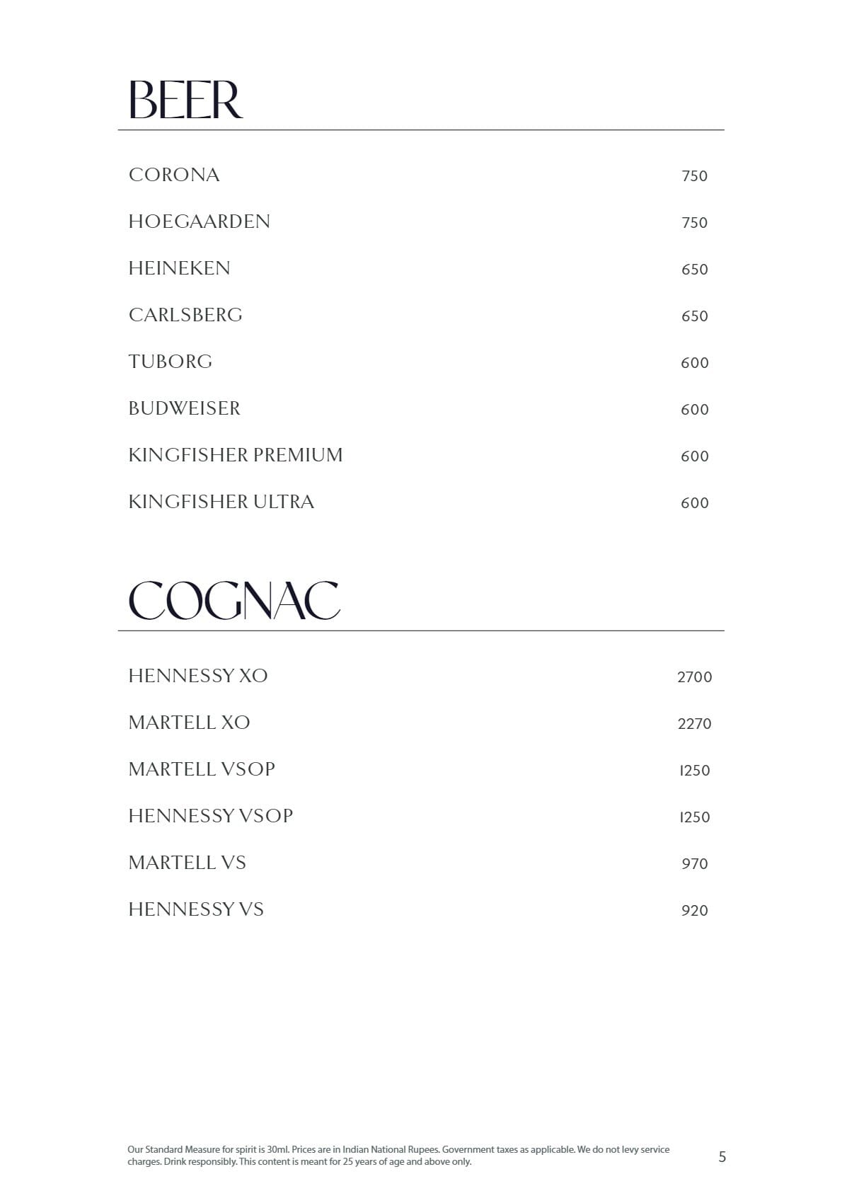 Dining Experience for Two at Lake View Cafe, The Westin Mumbai Powai Lake — Beverages menu